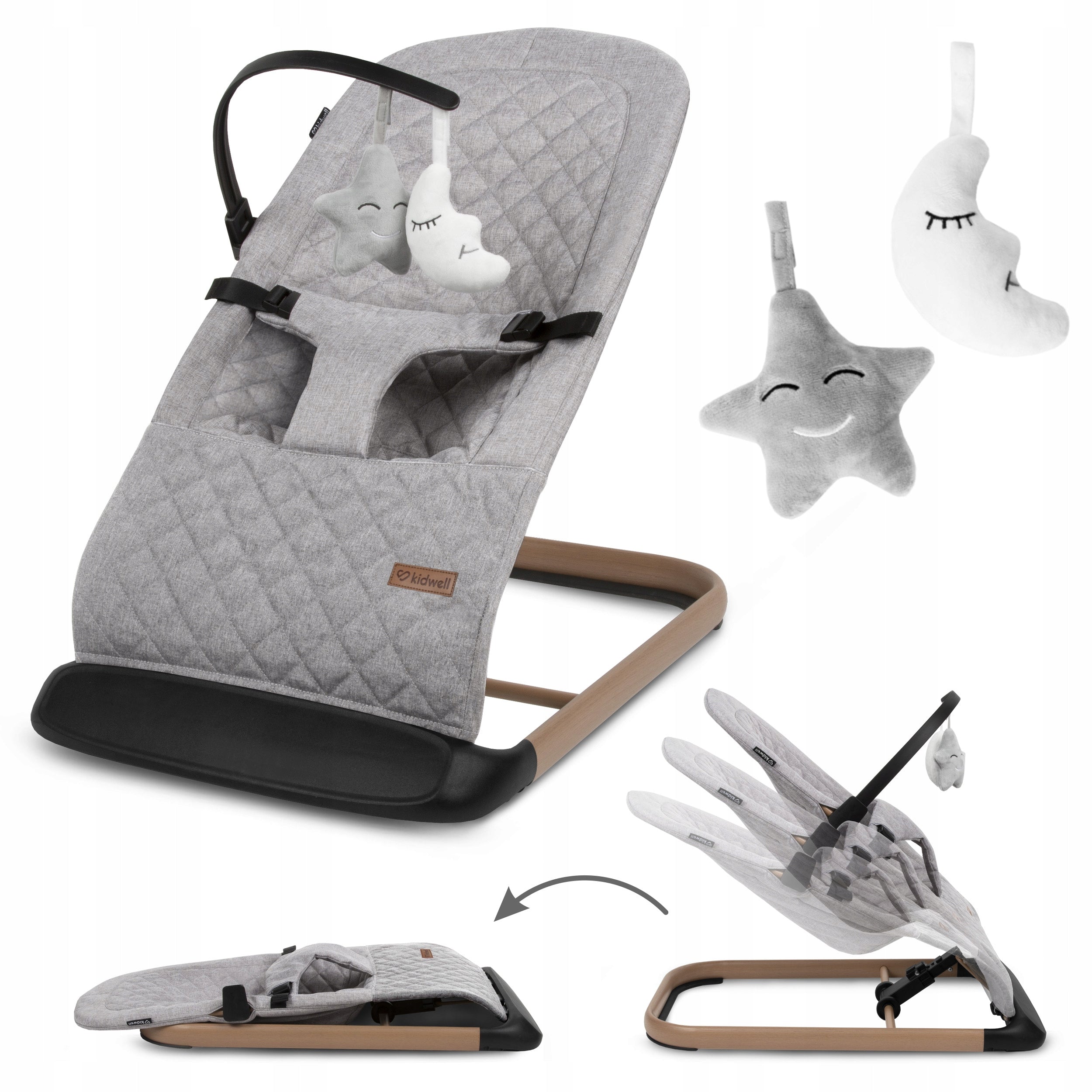 2X Kidwell Full LARO Grey/Wooden Scandinavian Rocker Lounger