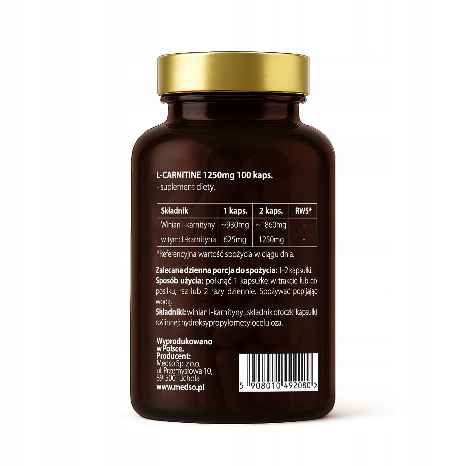2X L-CARNITINE 1250mg TARTRATE L-CARNITINE STRONG DOSE 100CAPS. MEDSO Expiration date at least 1 year from the date of purchase