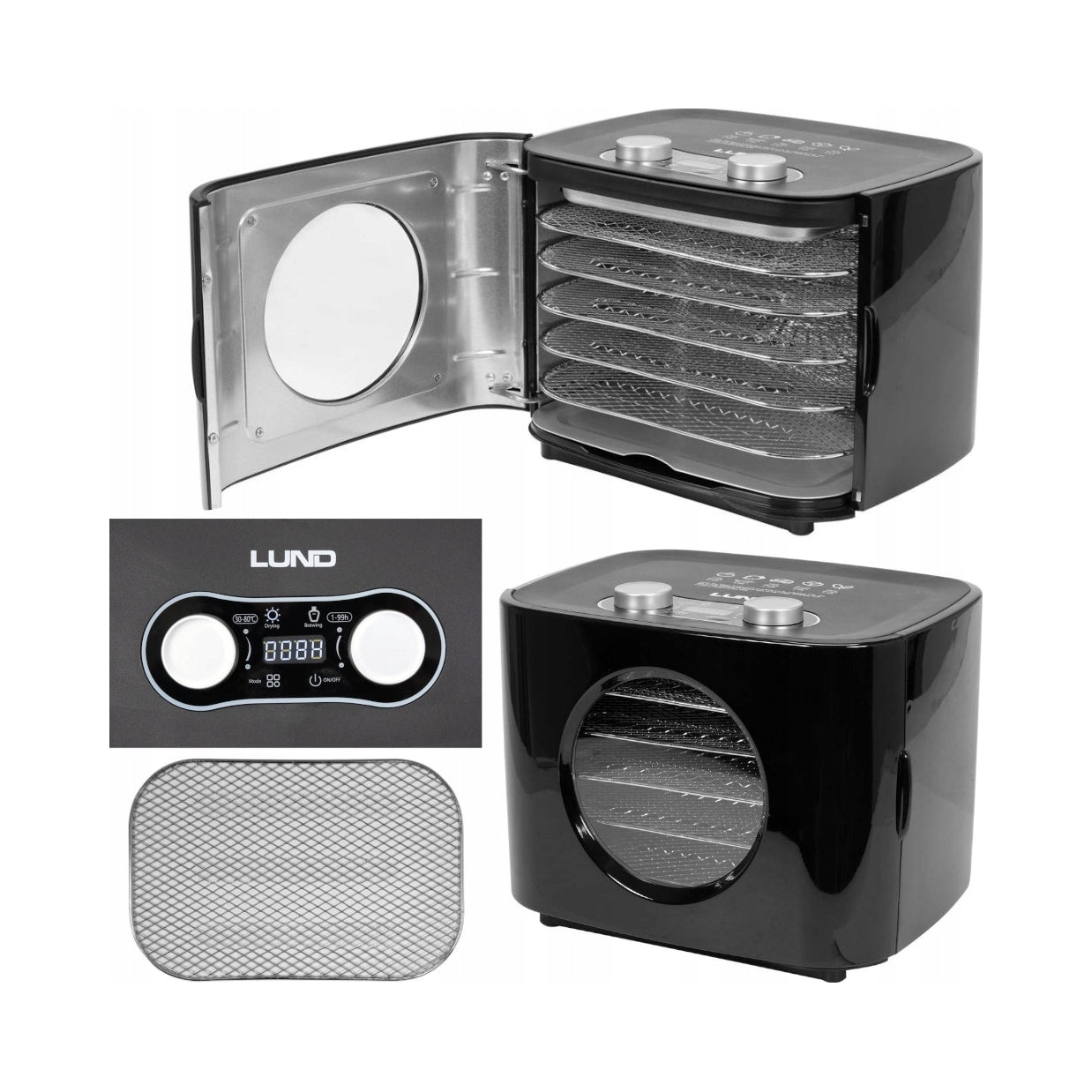 2X LUND FOOD DRYER 300W 5 FRUIT MUSHROOM TRAYS WITH TIMER 6828
