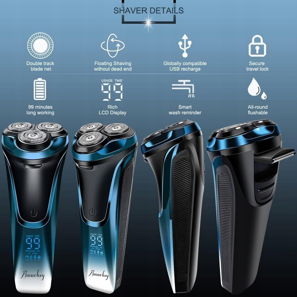 2X MEN'S ELECTRIC SHAVER 3 HEADS TRIMMER LED USB CASE Brand no brand
