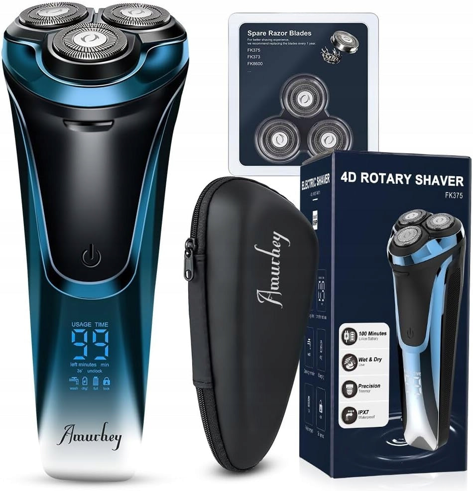 2X MEN'S ELECTRIC SHAVER 3 HEADS TRIMMER LED USB CASE