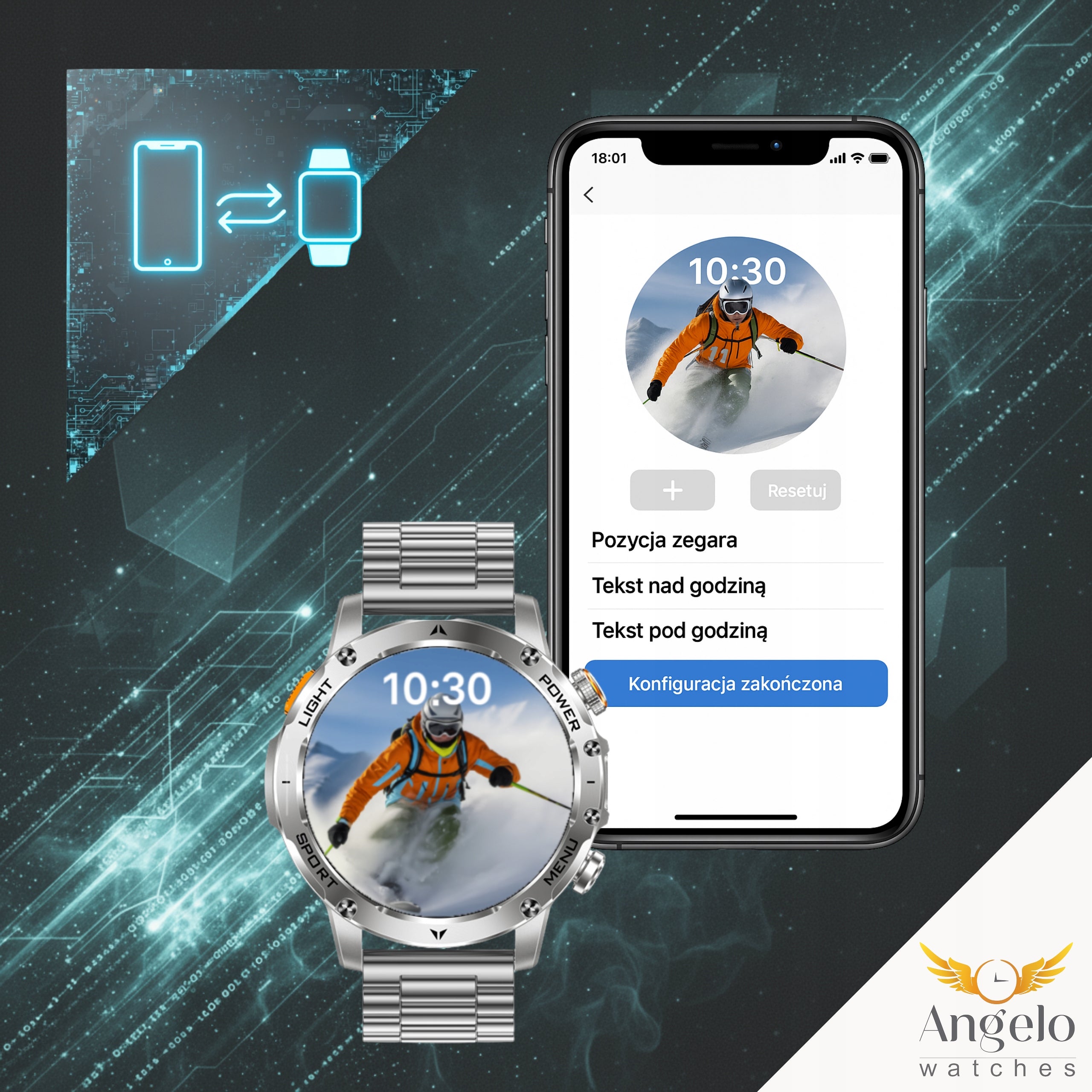2X MEN'S SPORTS SMARTWATCH MENU POLISH WATERPROOF SMART WATCH P Brand Angelo Watches