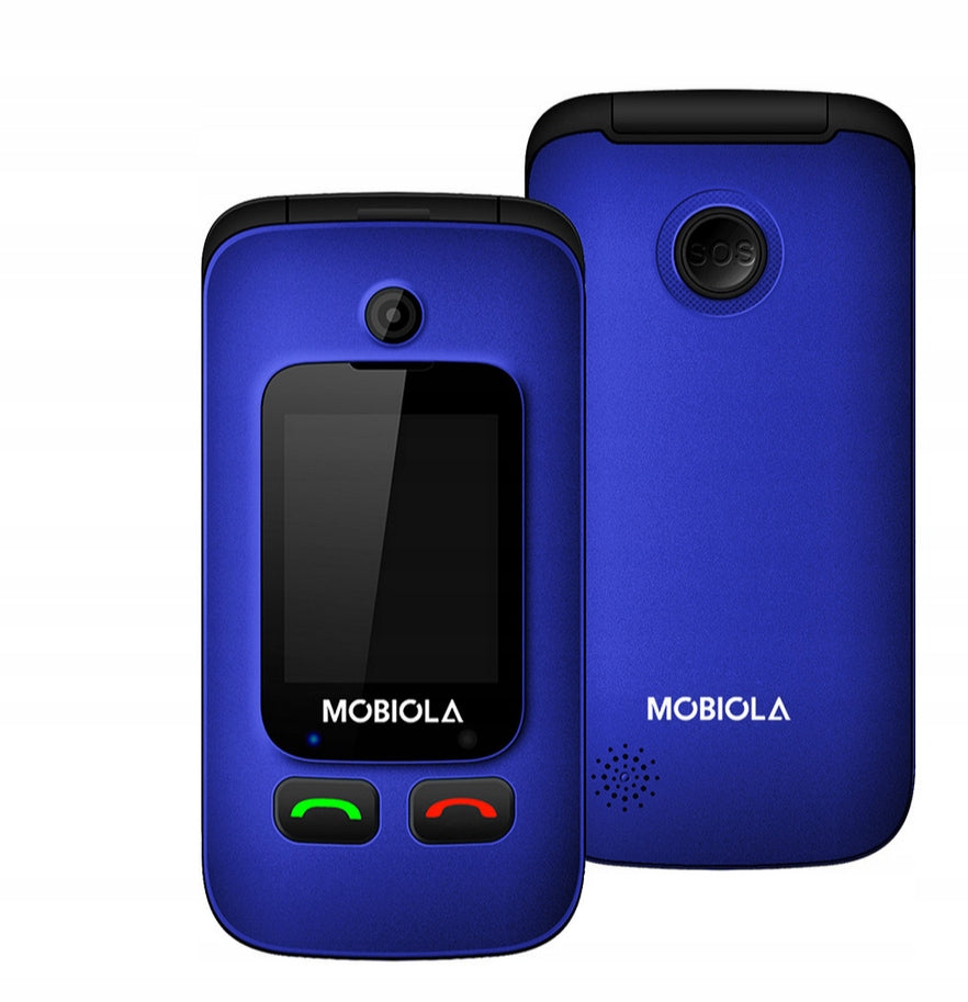 2X MOBIOLA MB610 BLUE MOBILE PHONE FOR SENIORS WITH FLAP AND BASE - SAUCE Brand Mobiola