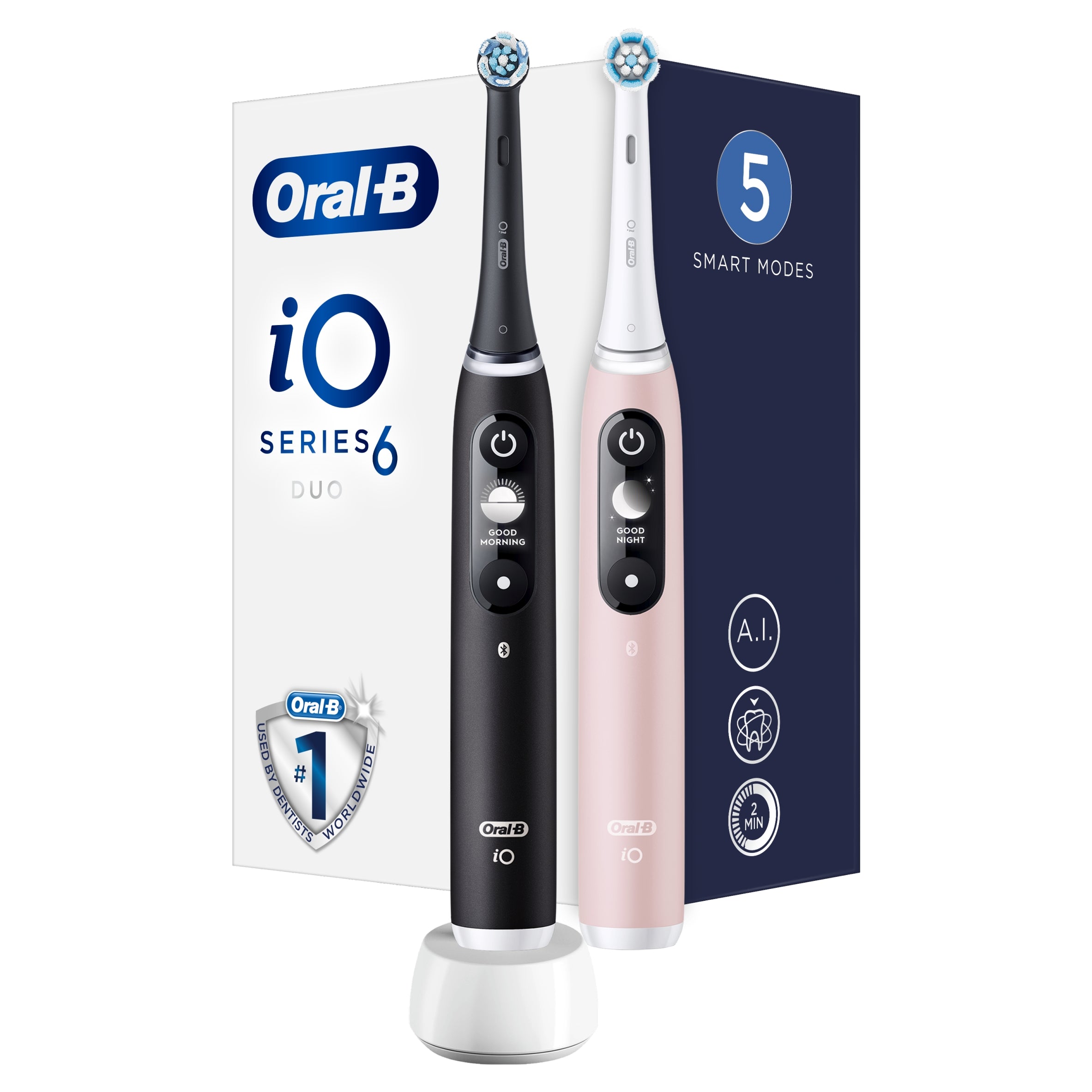 2X Magnetic Toothbrushes Oral-B iO Series 6 Two Pack Black and Rose Brand Oral-B