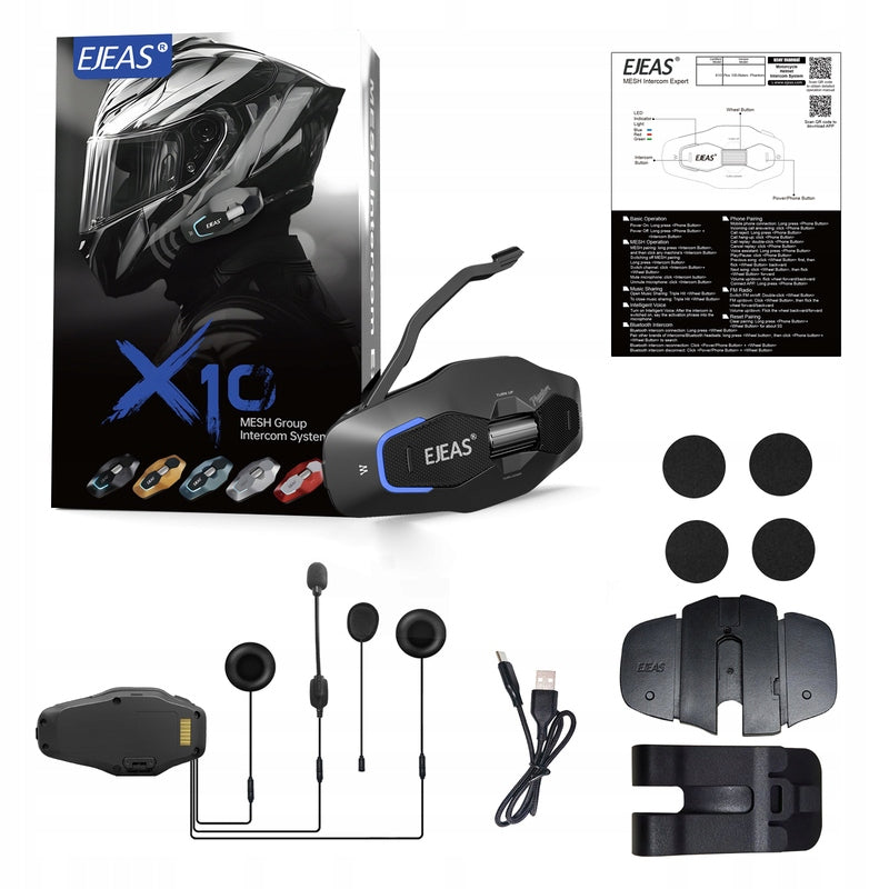 2X Motorcycle Intercom EJEAS X10 Plus MESH 3.0 100 person 1500m 300h radio