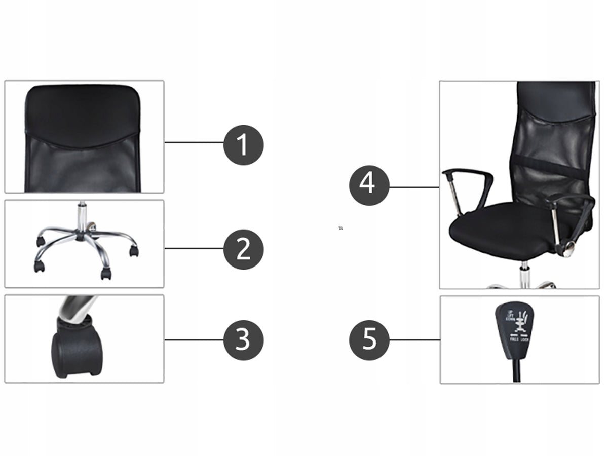 2X OFFICE CHAIR SWIVEL OFFICE CHAIR MICRO MESH BLACK ADJUSTABLE GAM Furniture depth 60 cm