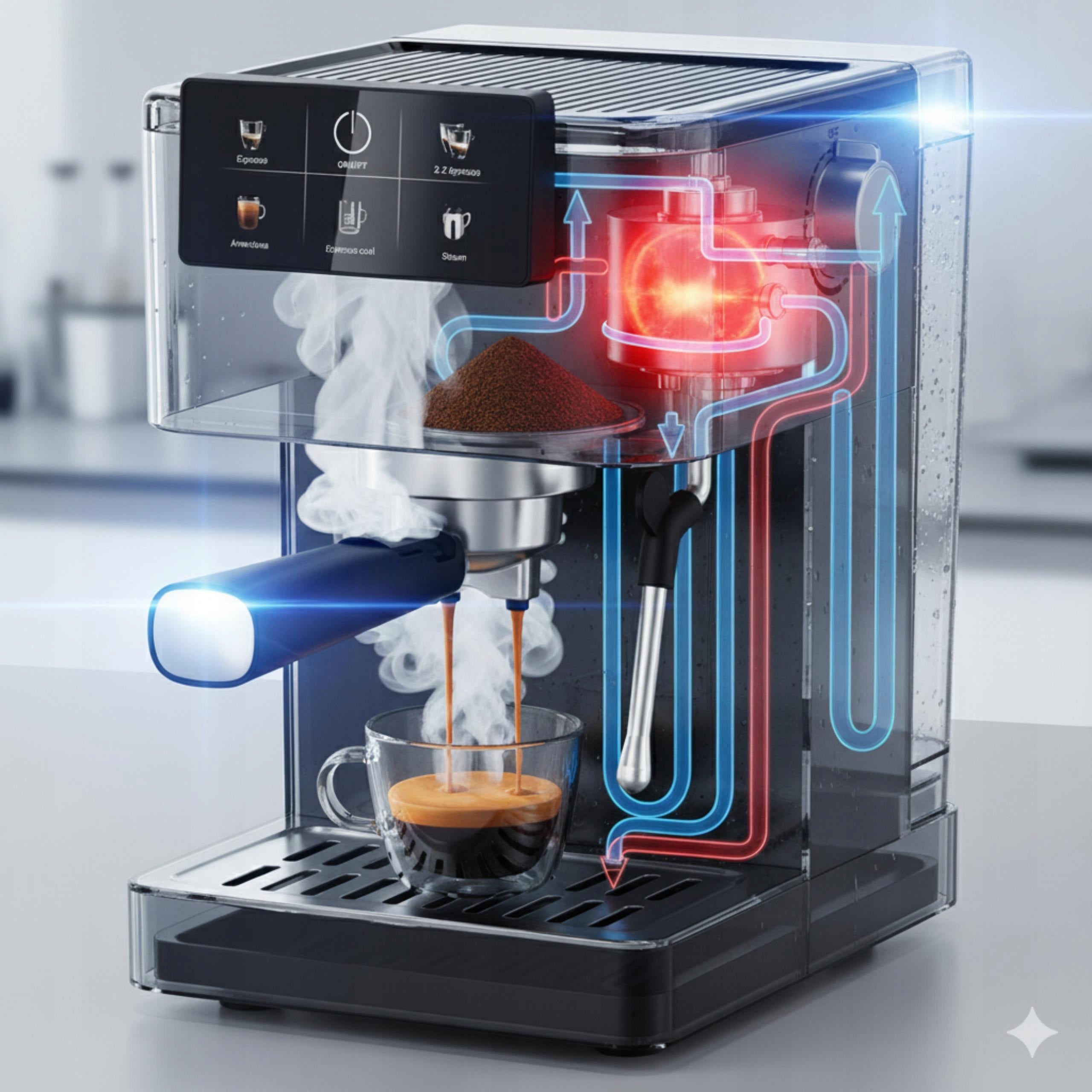 2X PRESSURE COFFEE MAKER 20 bar 1350W Automatic Flask + Foamer Model AD4390