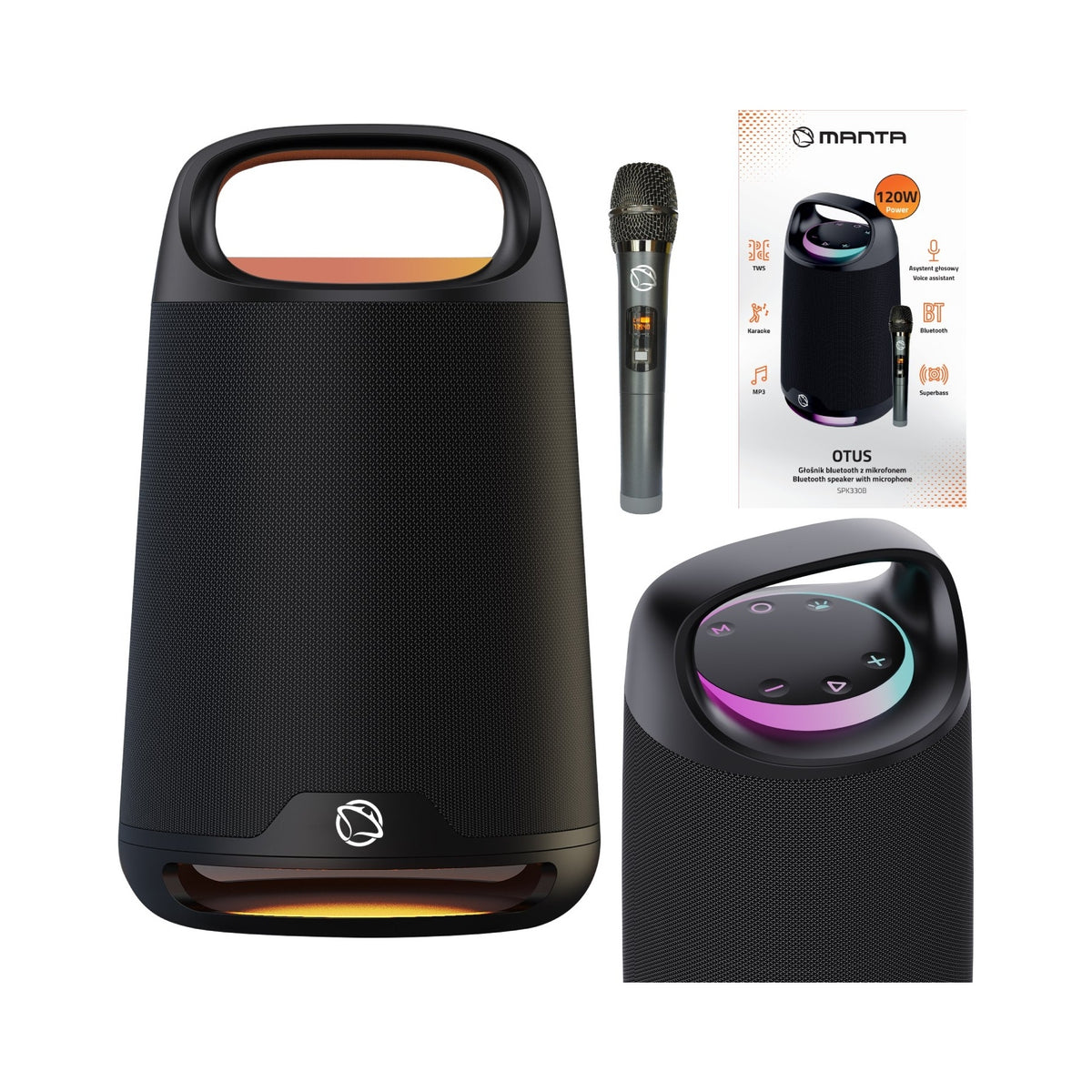 2X Portable bluetooth speaker with microphone Karaoke Manta Otus 120W TWS MP3