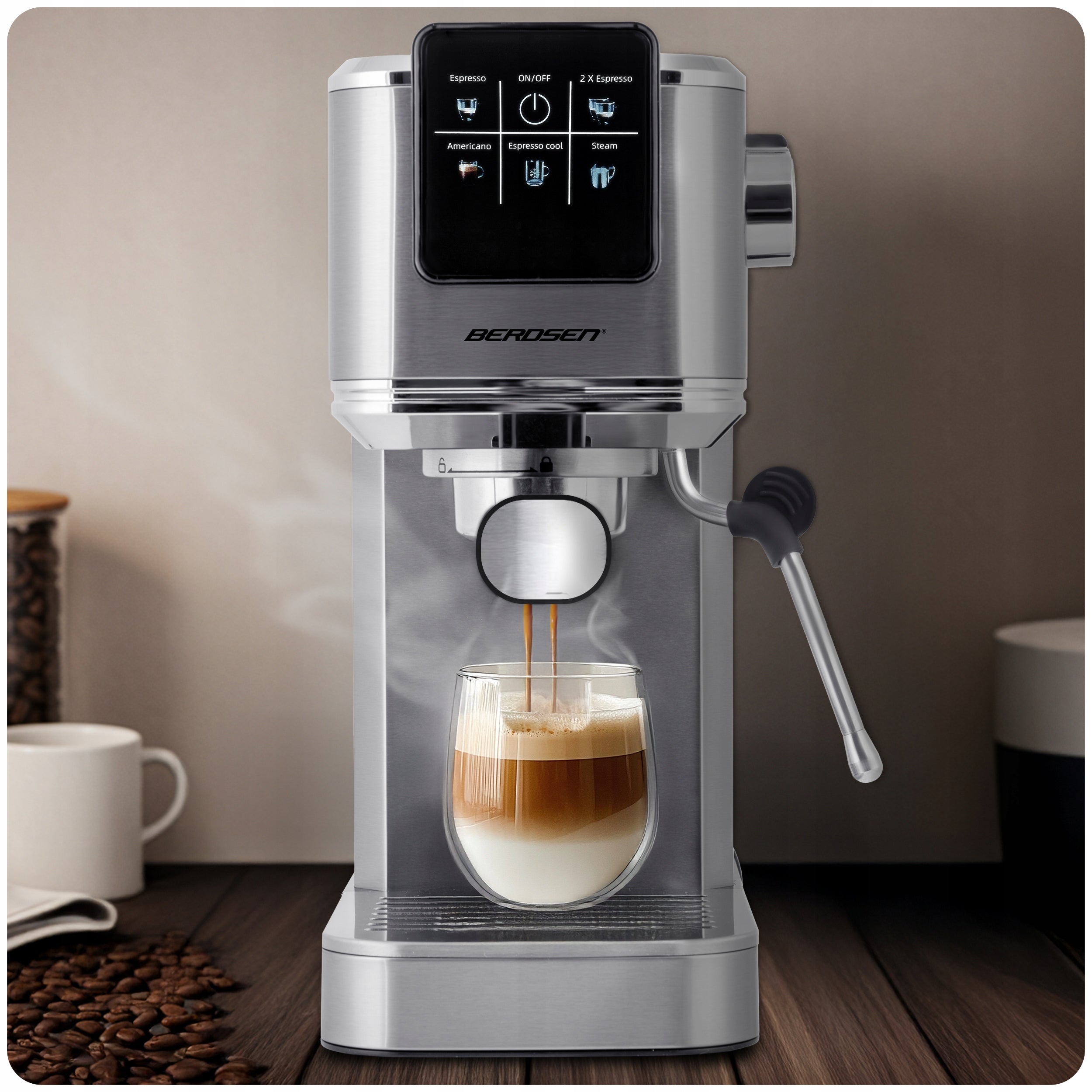 2X Pressure flask coffee maker with frother 20 bar Berdsen Model BD-770