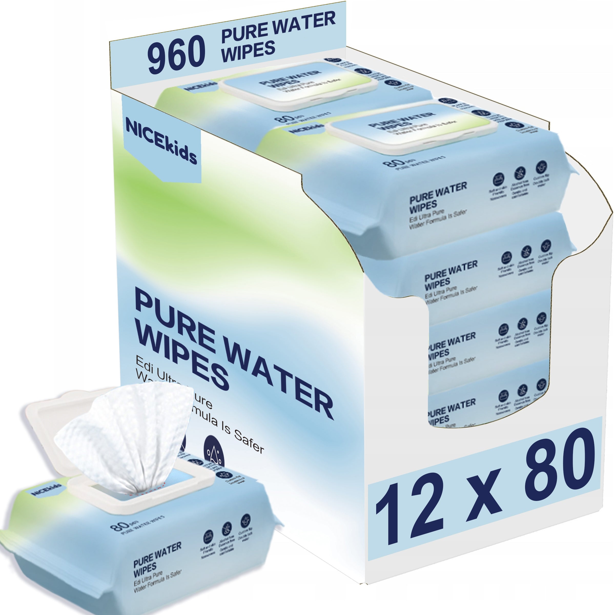 2X Pure Water Wipes 99,9% Water Wipes 12x80 Pcs