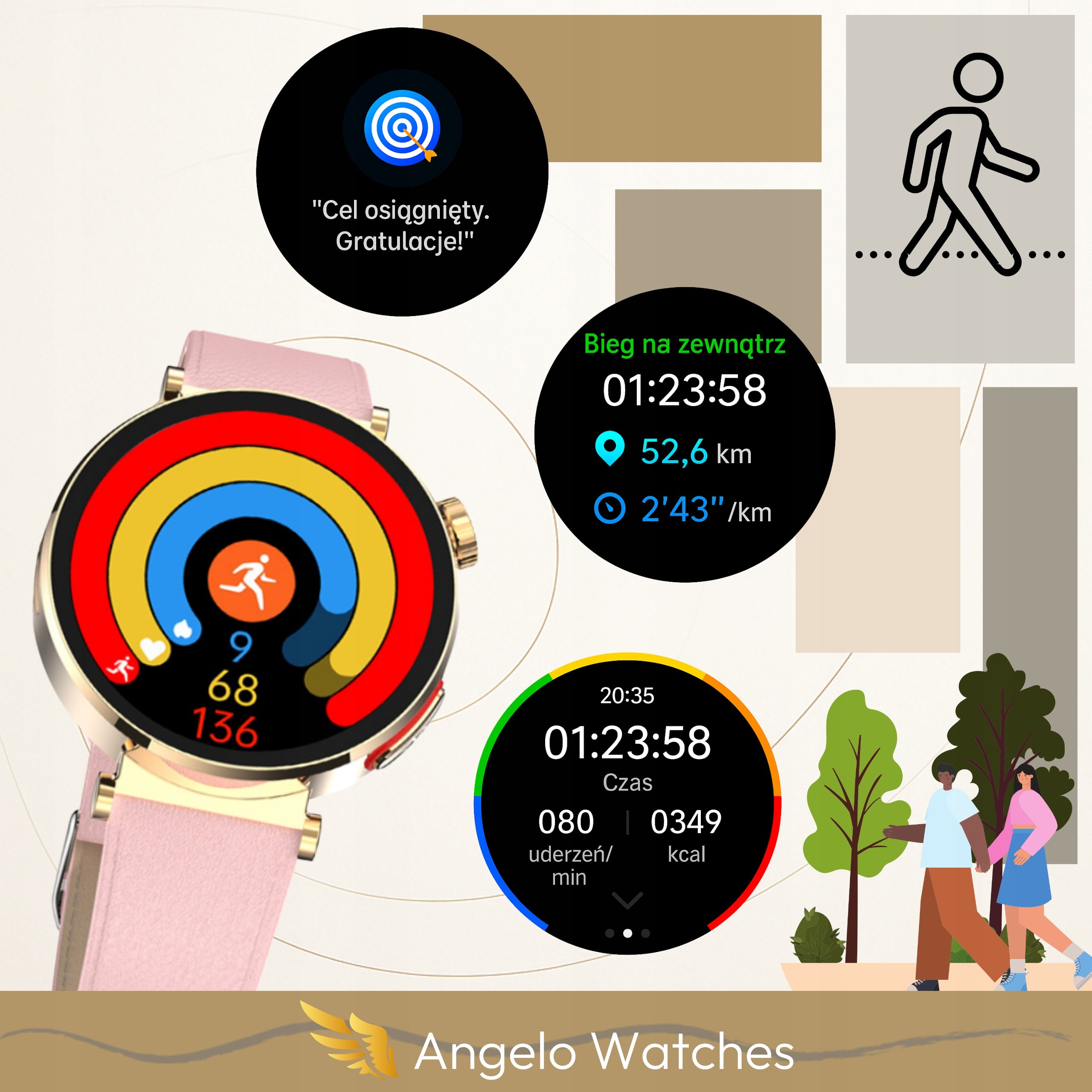 2X SMARTWATCH CARDIOWATCH WOMEN'S EKG PPG BPM HRV TALK SMS MENU PL + GRAT