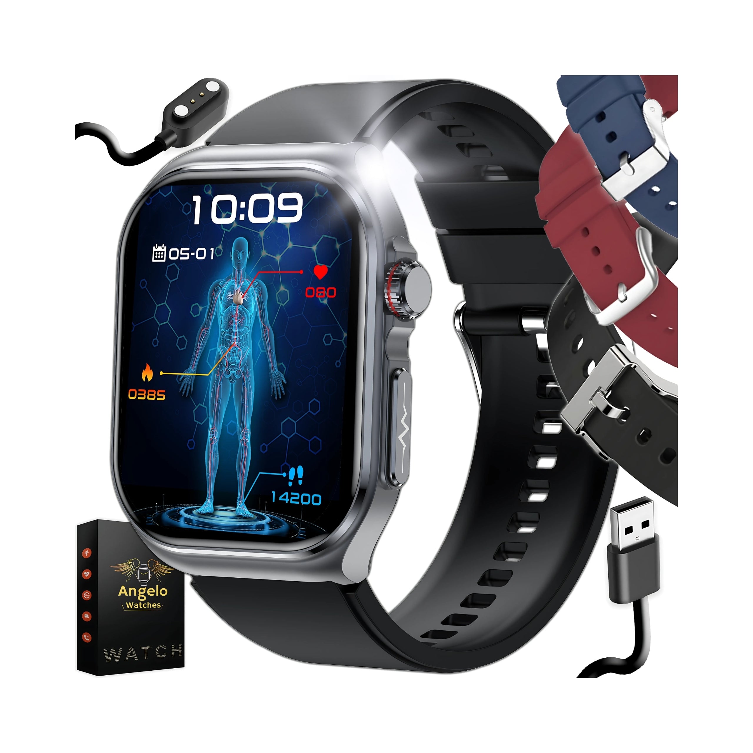 2X SMARTWATCH FOR SENIOR SUGAR MEASUREMENT WITH EKG PPG BMI HRV TALK MENU POLSK