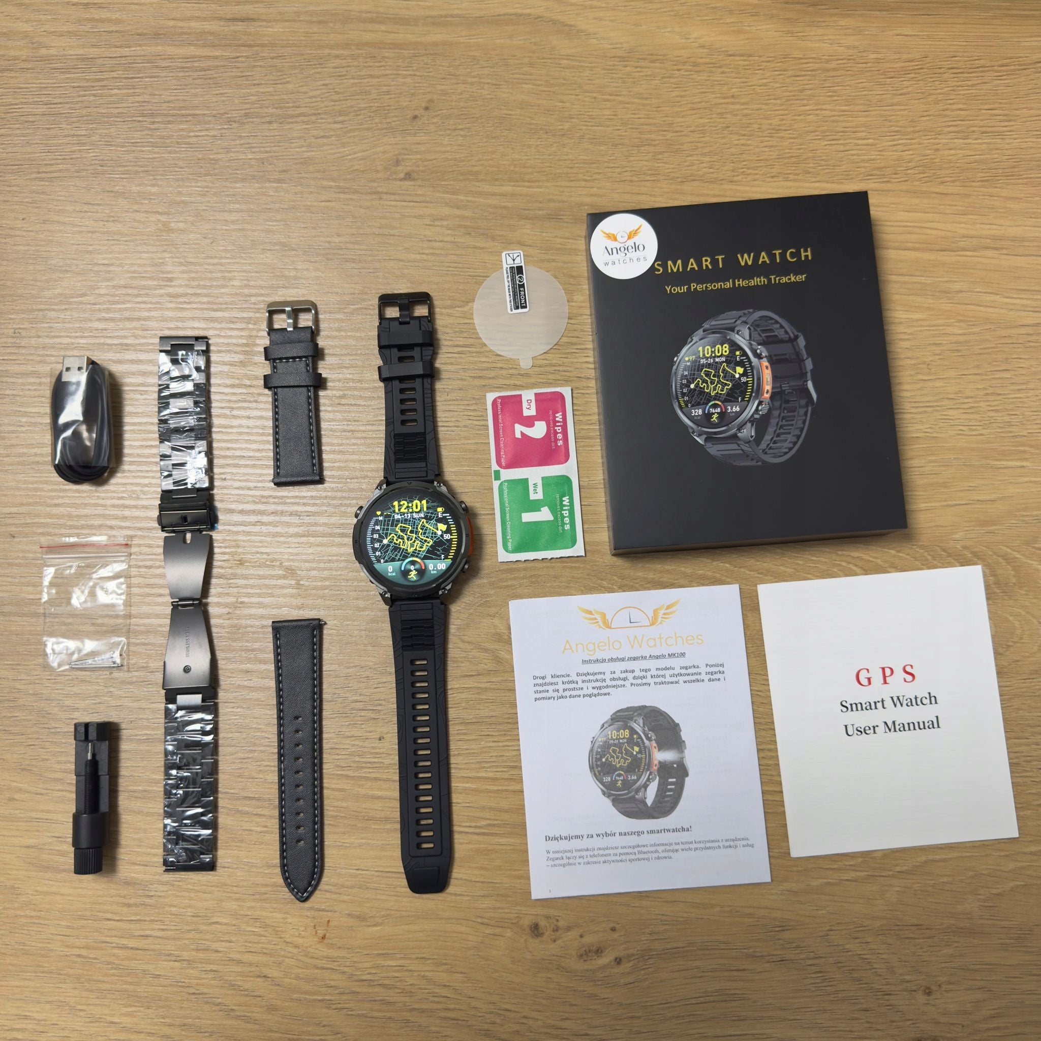 2X SMARTWATCH MEN'S WATCH WATERPROOF TALK MENU PL SPORT GPS WATCH IPX Brand Angelo Watches