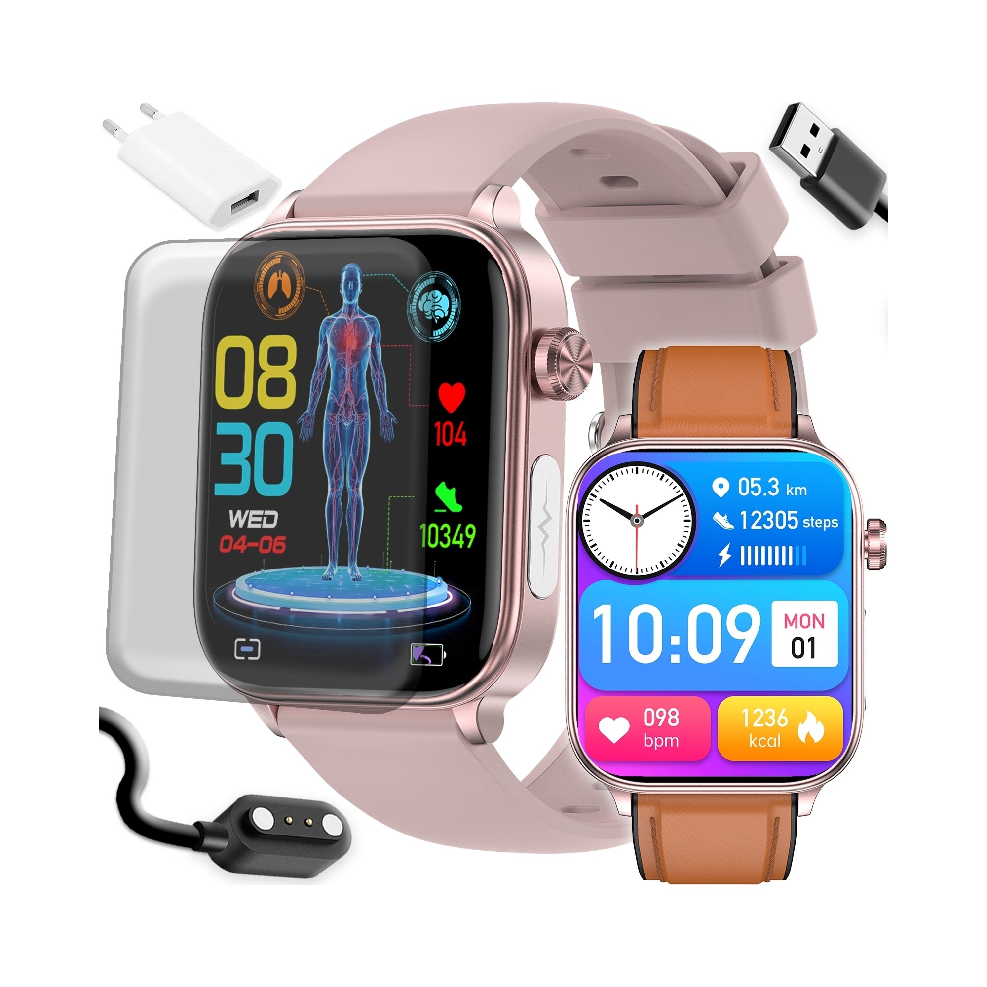 2X SMARTWATCH WOMEN'S WATCH CARDIOWATCH EKG SMS PRESSURE HRV TALK MENU