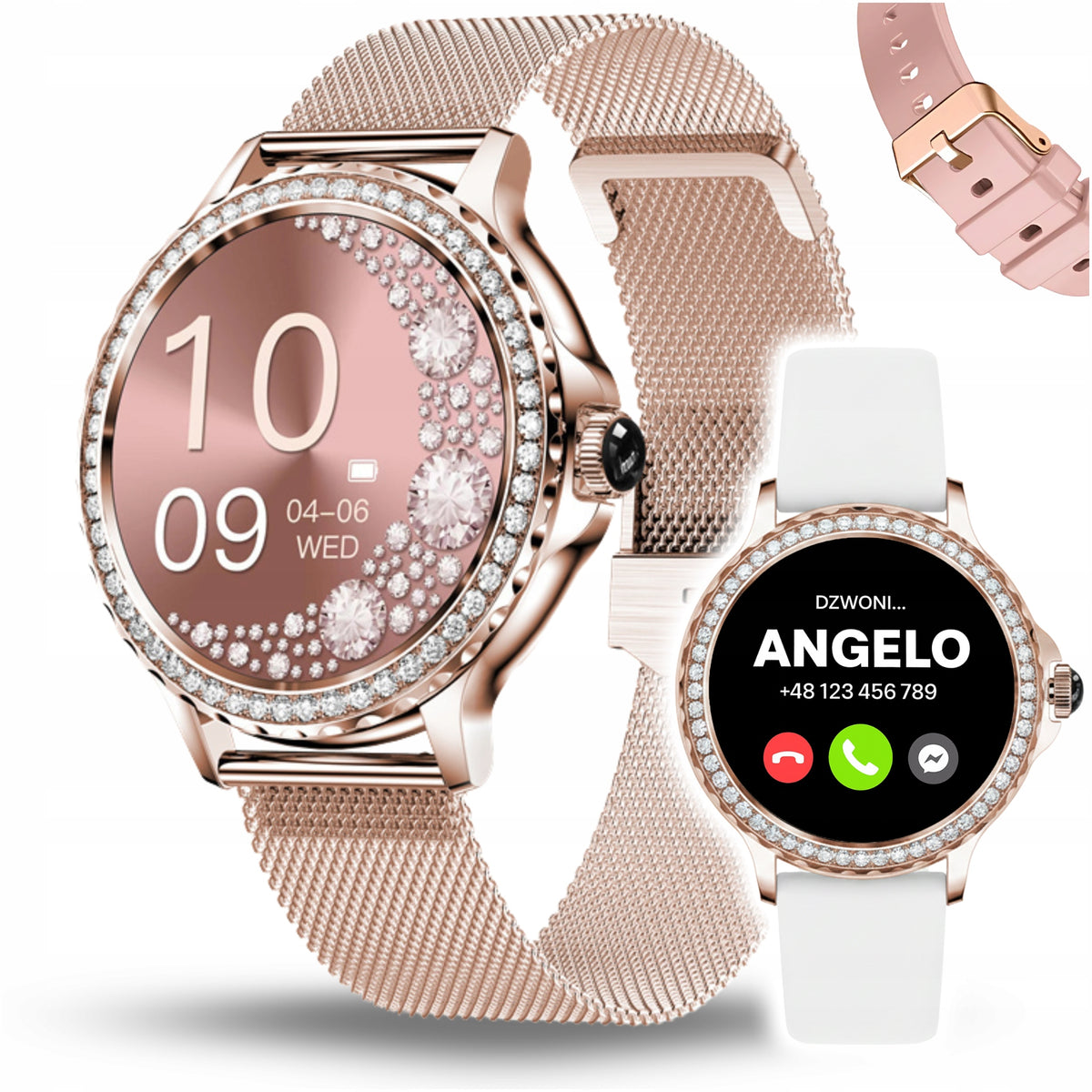 2X SMARTWATCH WOMEN'S WATCH TALK PRESSURE BPM PULSE RHINESTONES MENU POLSK