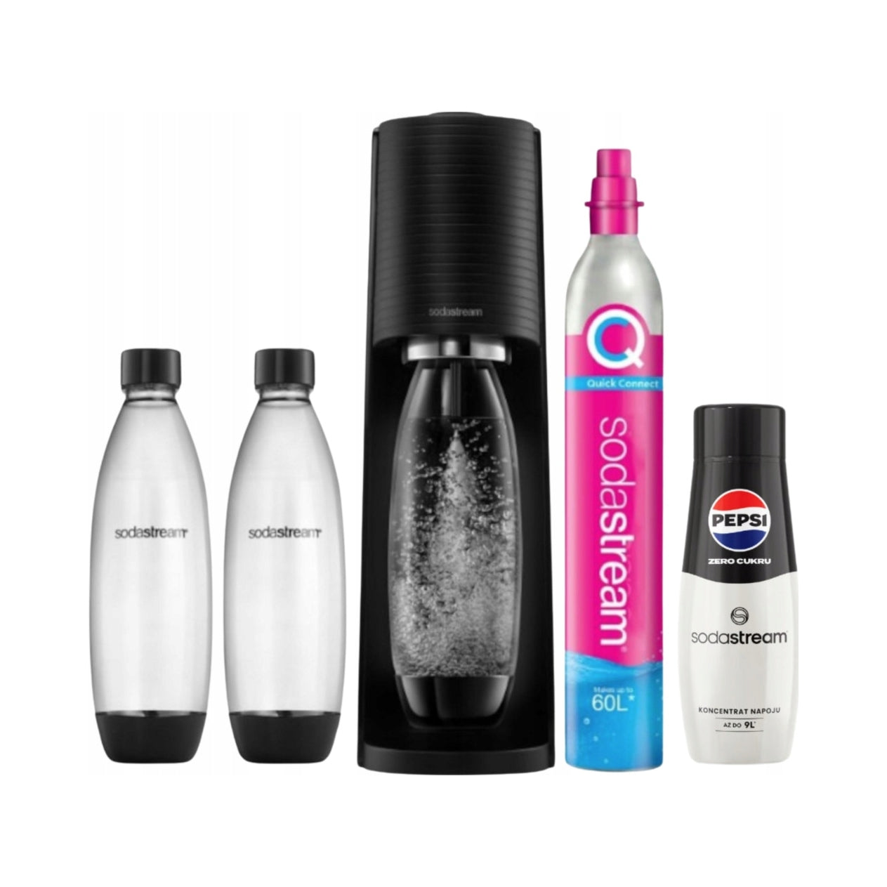 2X Saturator SodaStream TERRA BLACK + 2 BOTTLES + PEPSI MAX