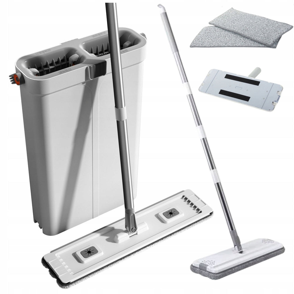2X Set For Cleaning Bucket Double Chamber Mop Flat Microfiber