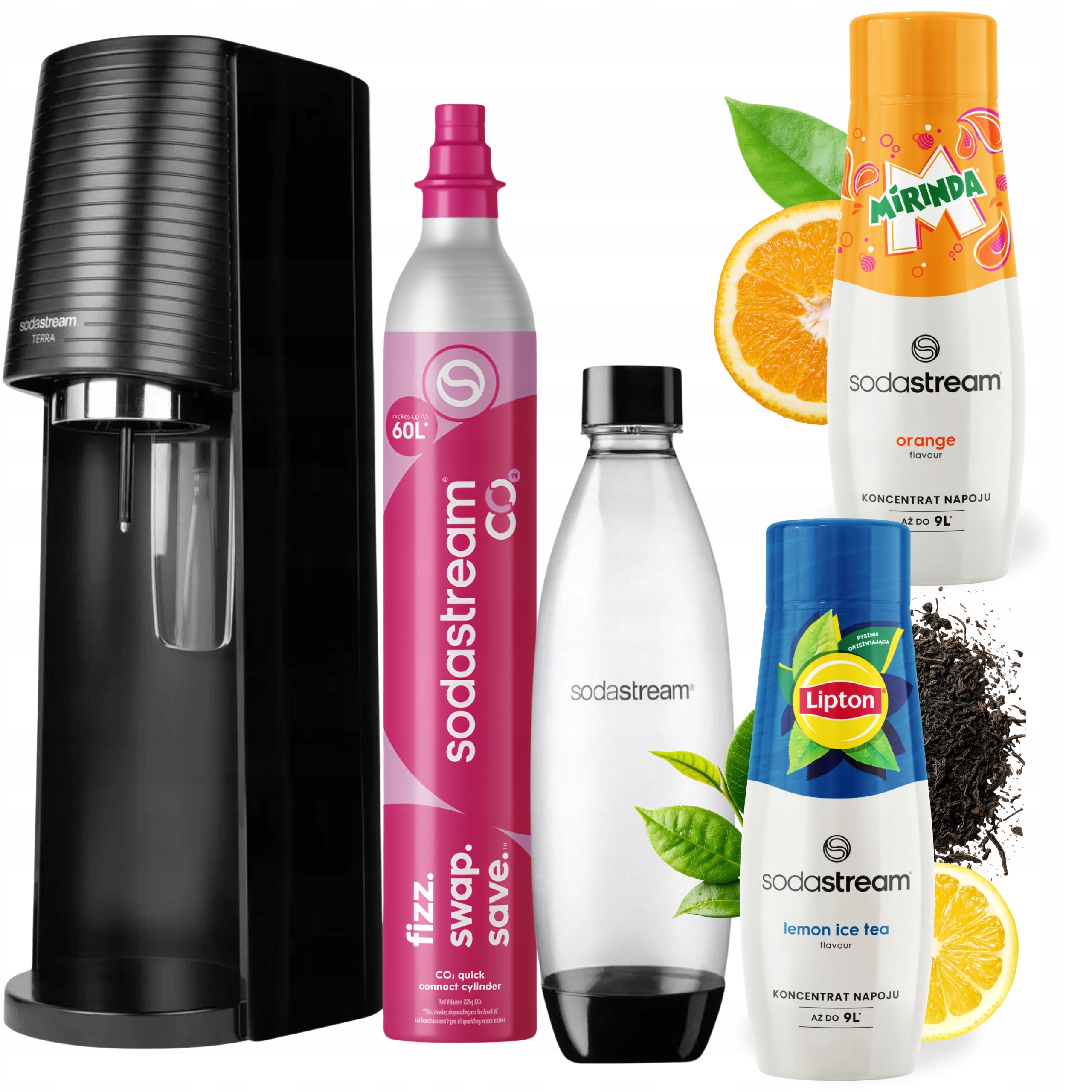 2X SodaStream TERRA + 1L Bottle + Mirinda Syrup + Lipton Ice Tea Lemon