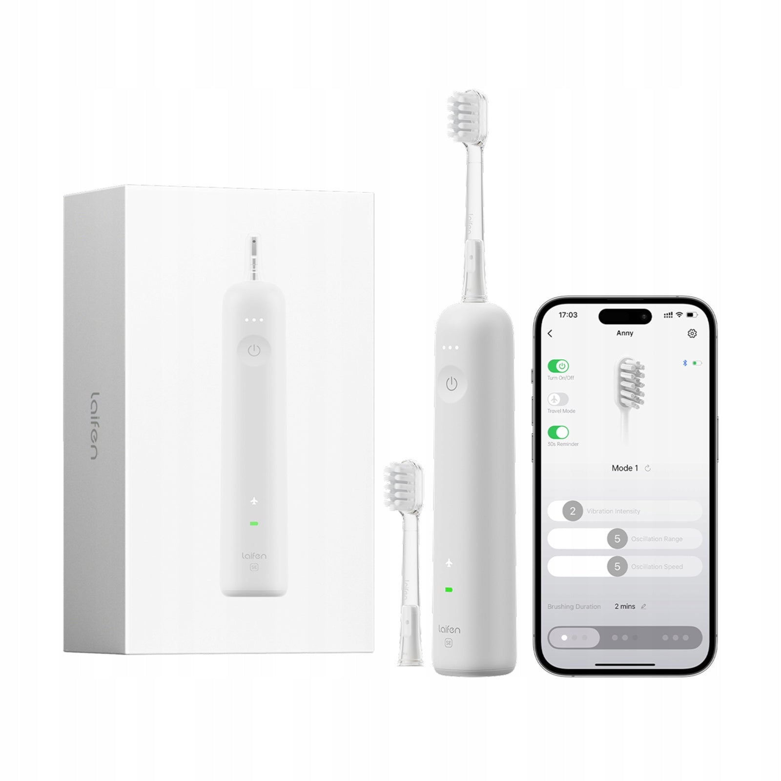 2X Sonic Toothbrush Laifen Wave SE 2 Heads USB-C Grey