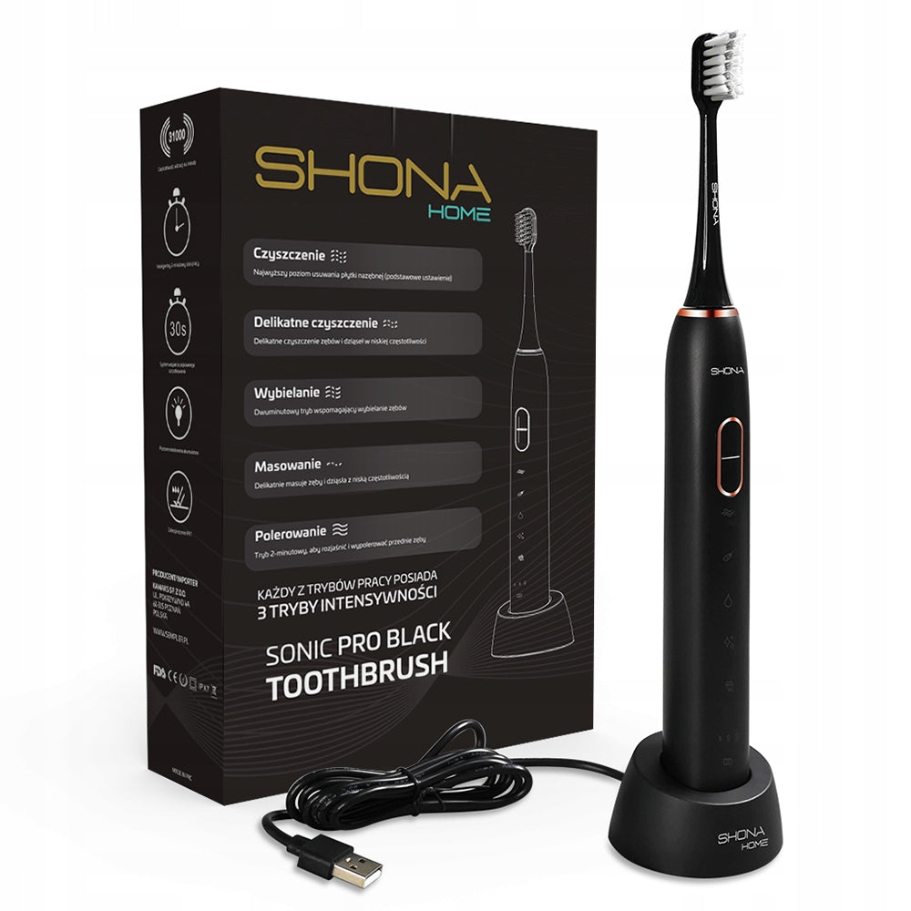 2X Sonic toothbrush SHONA BLACK (40 000 vibrations, multiple modes) Brand SHONA
