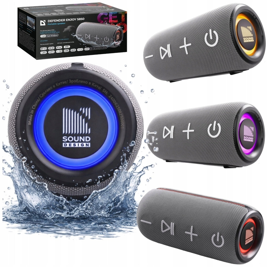 2X Speaker Defender Enjoy S850 Bluetooth 25W MP3/LED/BT/AUX/USB/ TWS/IP67/D