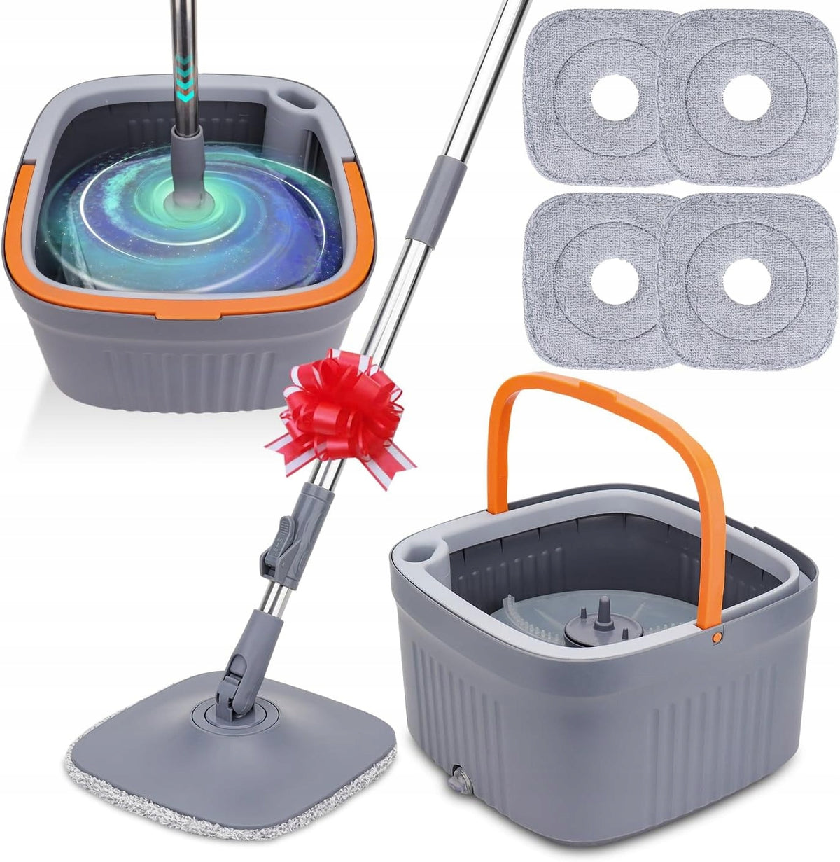 2X TOUCHLESS ROTARY FLAT MOP FOR CLEANING GREY FOR HOME USE. Brand no brand