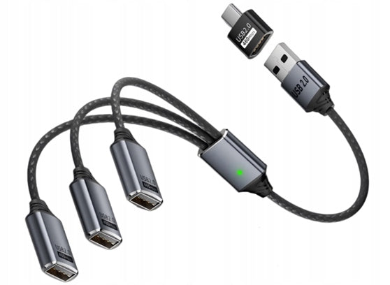 2X USB 2.0 1x USB-A M HUB - 3x USB Type-A F + USB A-C ADAPTER WIREWAY WW332 Manufacturer code WW332504