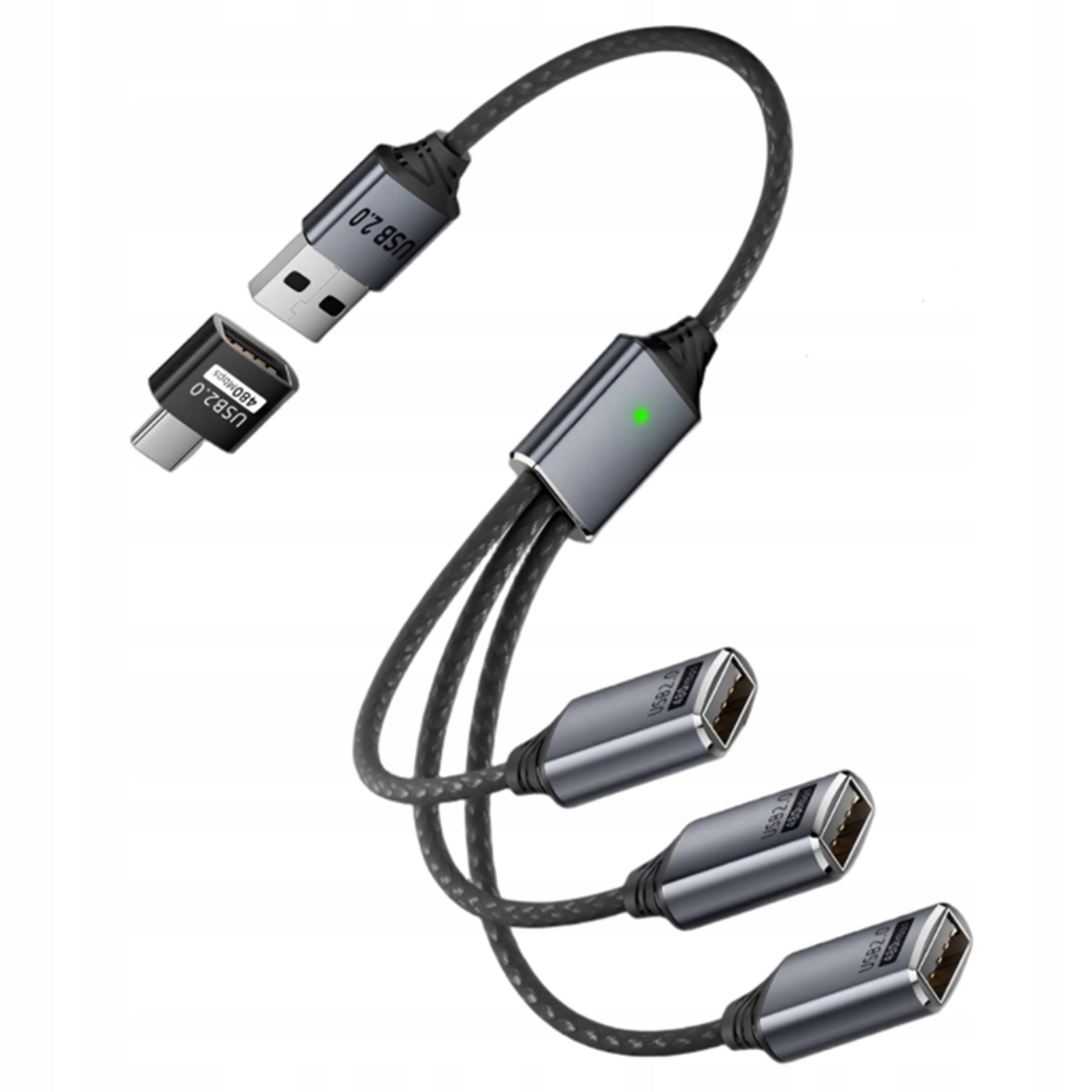 2X USB 2.0 1x USB-A M HUB - 3x USB Type-A F + USB A-C ADAPTER WIREWAY WW332
