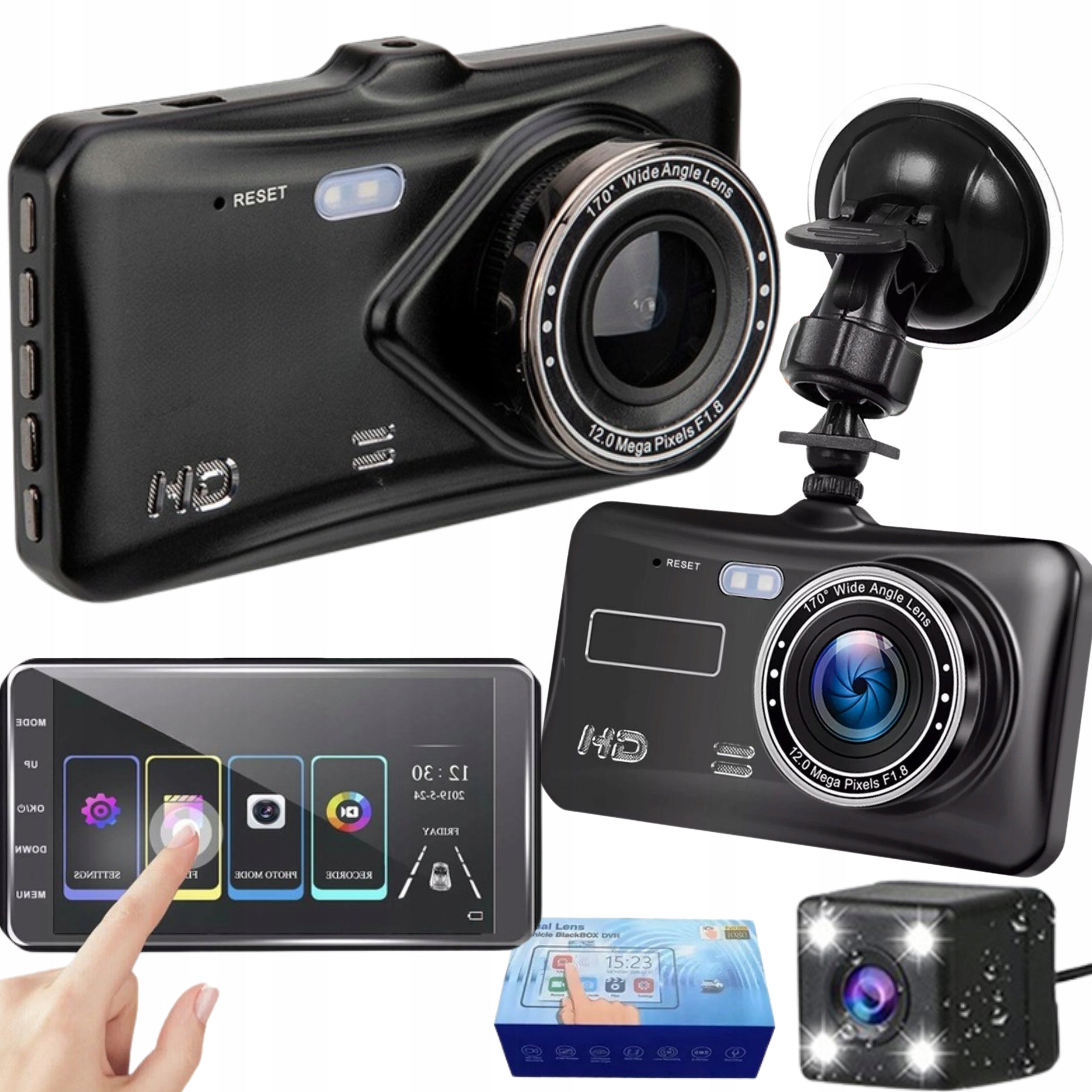 2X VIDEO DRIVING RECORDER REVERSING CAMERA POLISH MENU MONITOR FULLHD TOUCH Brand no brand