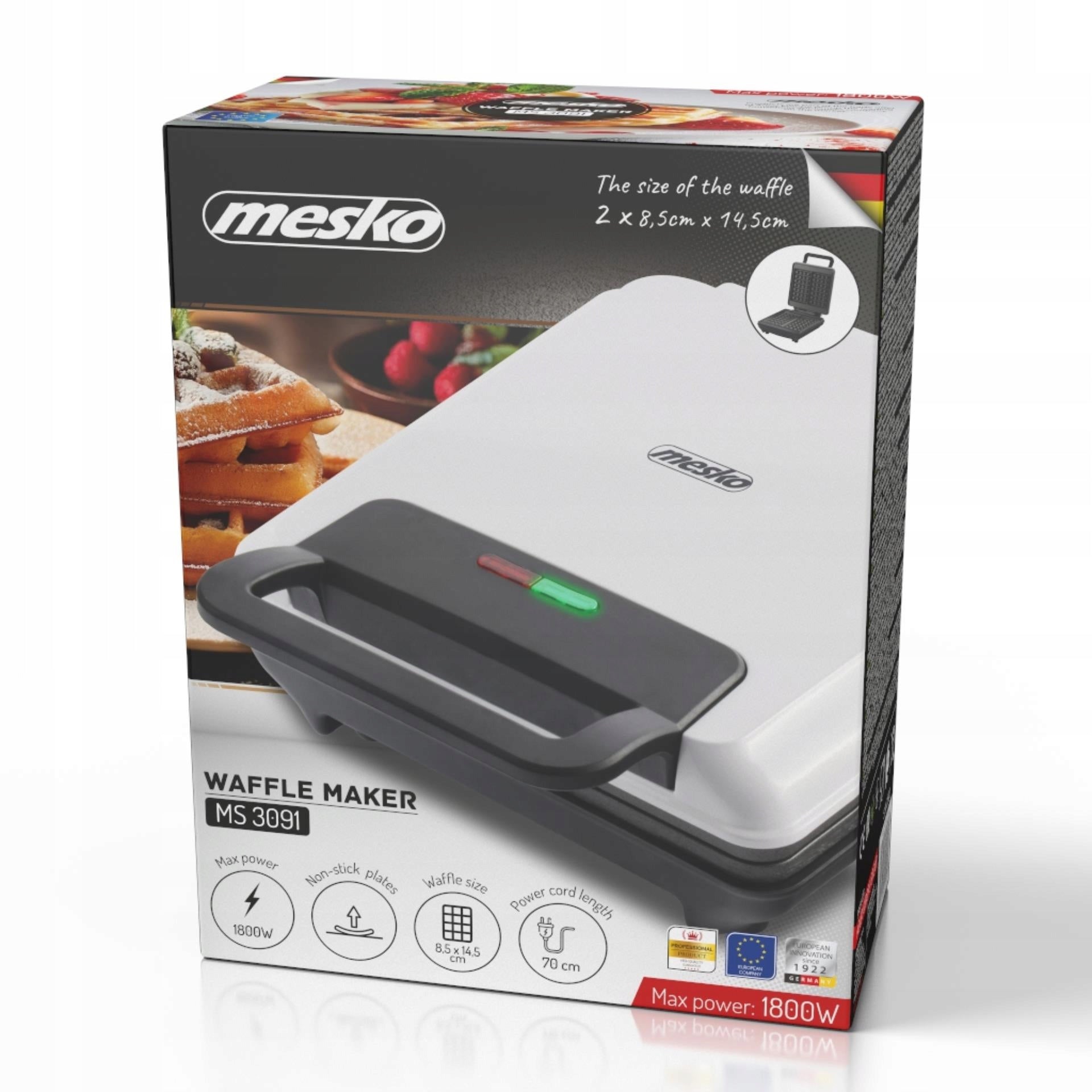 2X WAFFLE MAKER FOR 2 THICK FLUFFY CRISPY WAFFLES XXL NON-STICK COATING 180 Brand Mesko