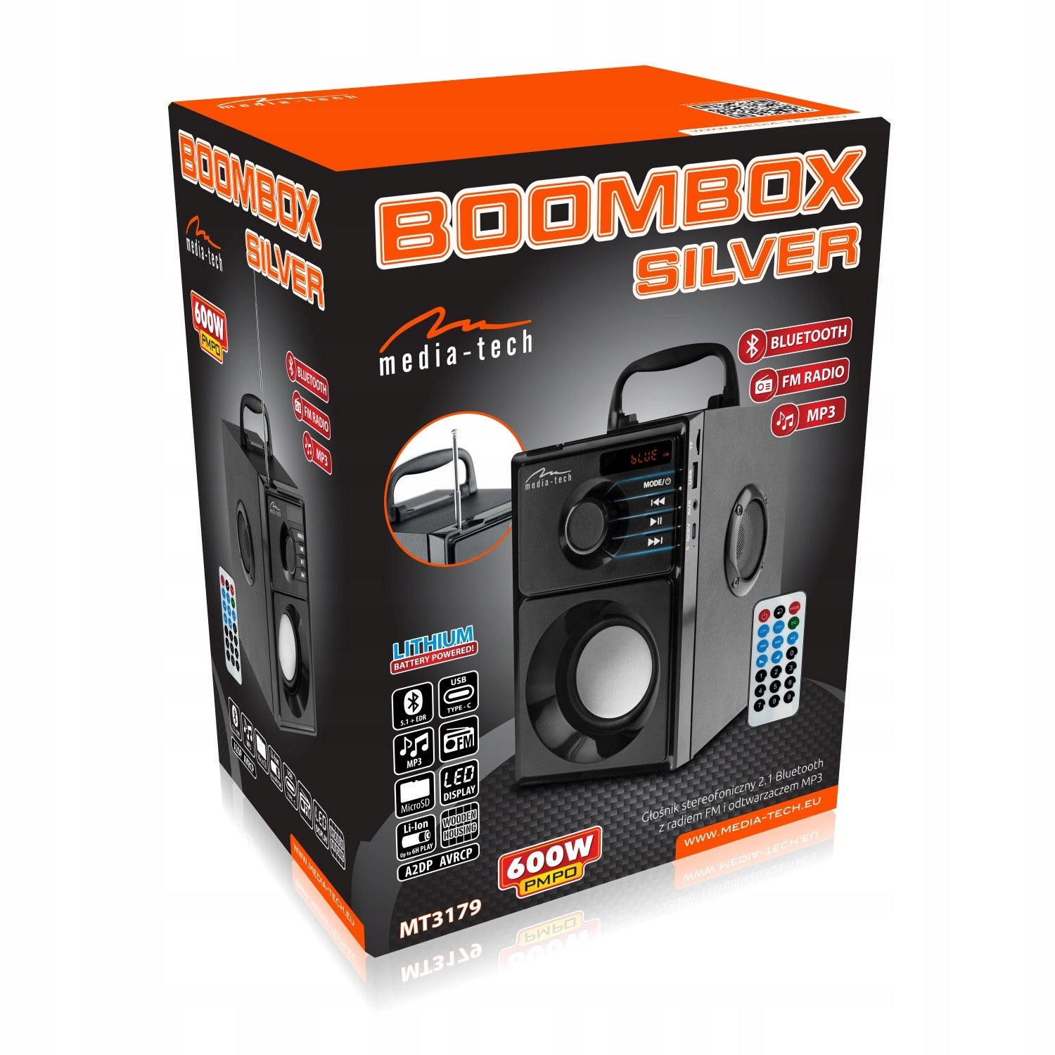 2X WIRELESS BLUETOOTH SPEAKER RADIO BOOMBOX BT Model BOOMBOX MT3179