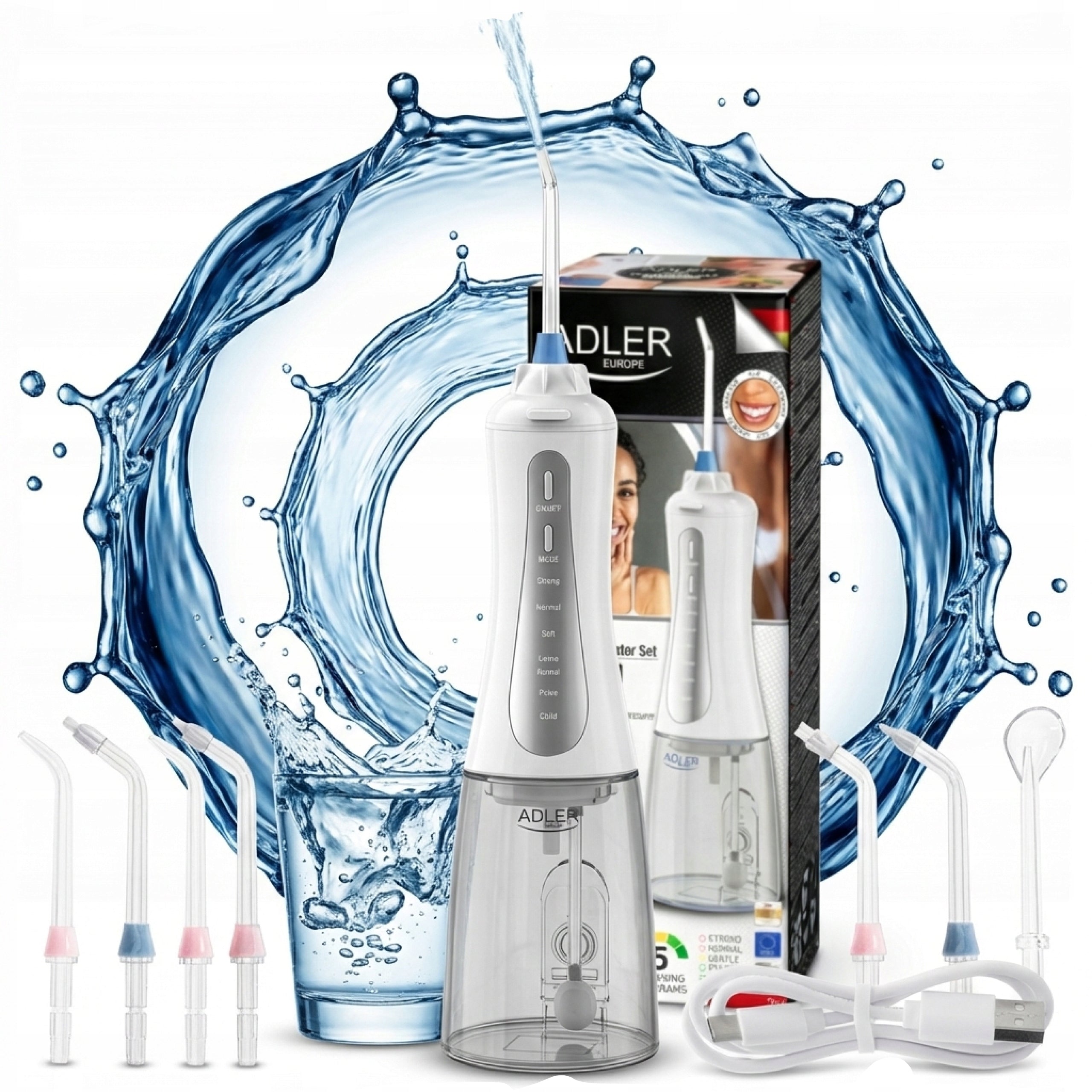 2X WIRELESS DENTAL IRRIGATOR 10 TIPS 5 MODES 10 BAR Brand Adler Europe