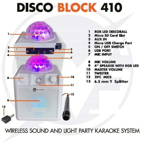 2X Wireless Bluetooth Speaker 2 Microphones Karaoke N-GEAR Disco Block 4 Model other
