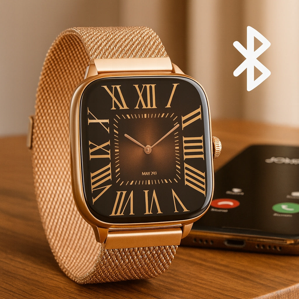 2X Women's Smartwatch Gold Talk Bluetooth PL Menu Watch 5Strips AMOLED Brand Emavo
