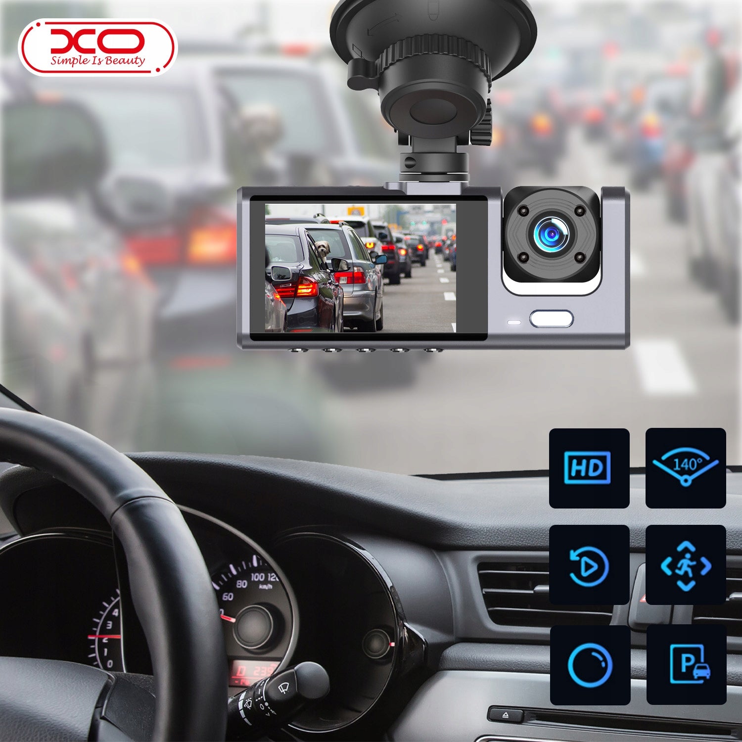 2X XO Video Recorder XJ03 Front Rear and Center FullHD 3W CAR CAMERA Model Wideorejestrator