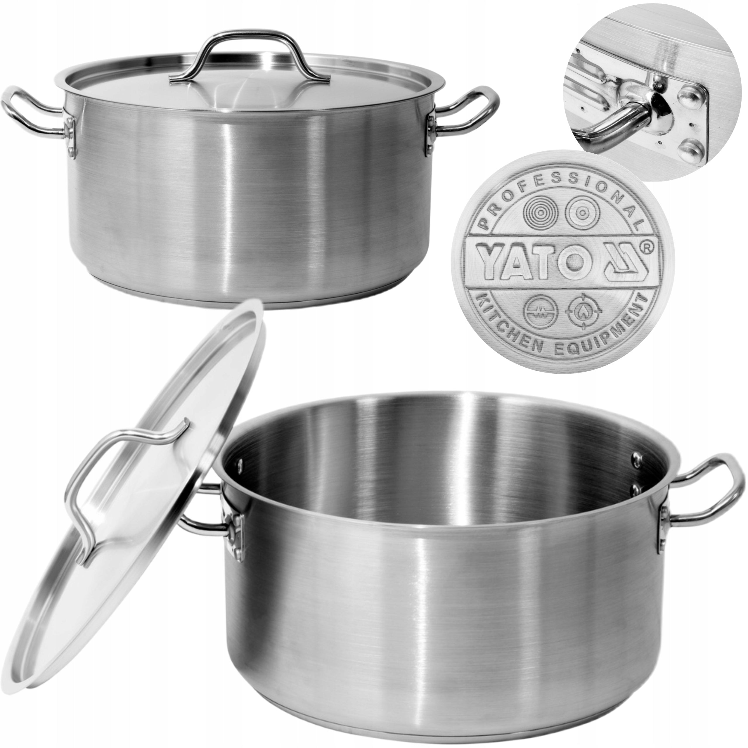 2X YATO GASTRO POT LOW WITH LID STAINLESS STEEL 36X18CM 18,3L YG-000