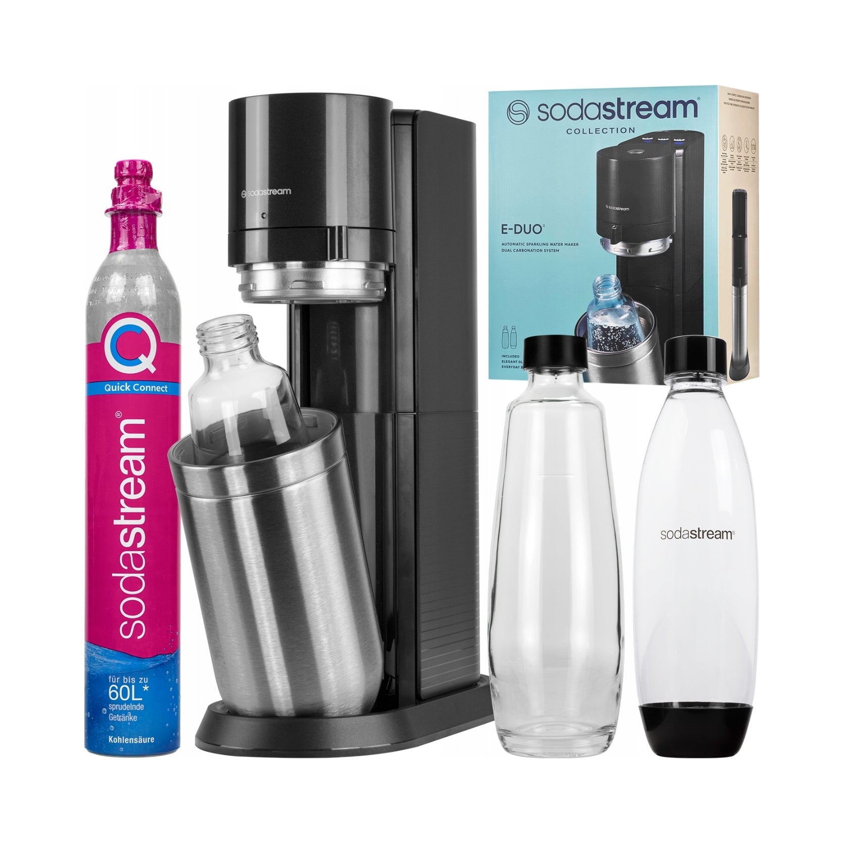 2X electric saturator SodaStream E-Duo 2 cylinders(glass+PET) with CO2 gas
