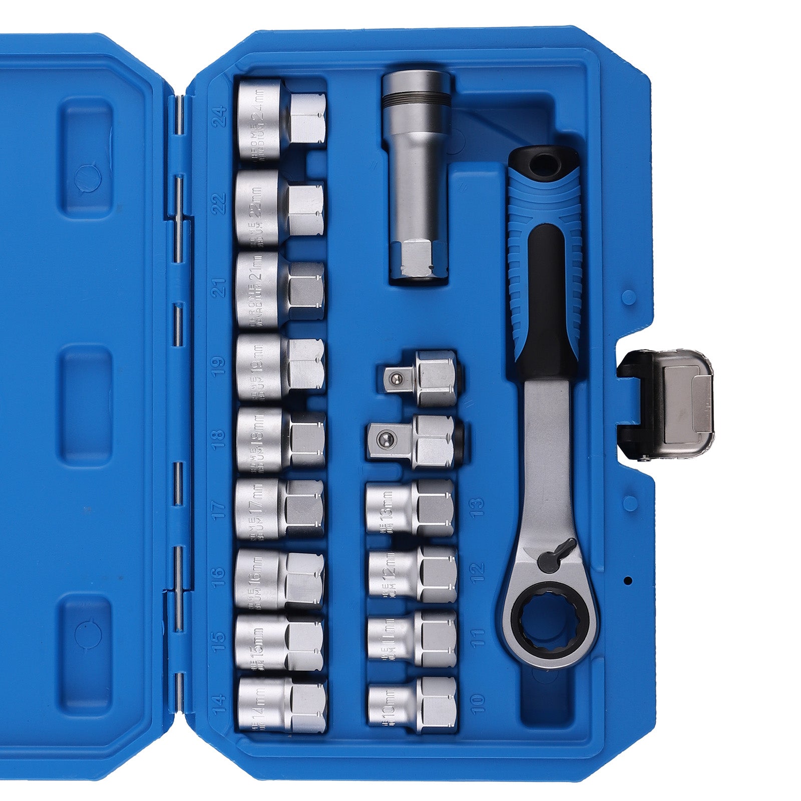 17 dalių veržliarakčių galvučių rinkinys, 10–24 mm, metrinis