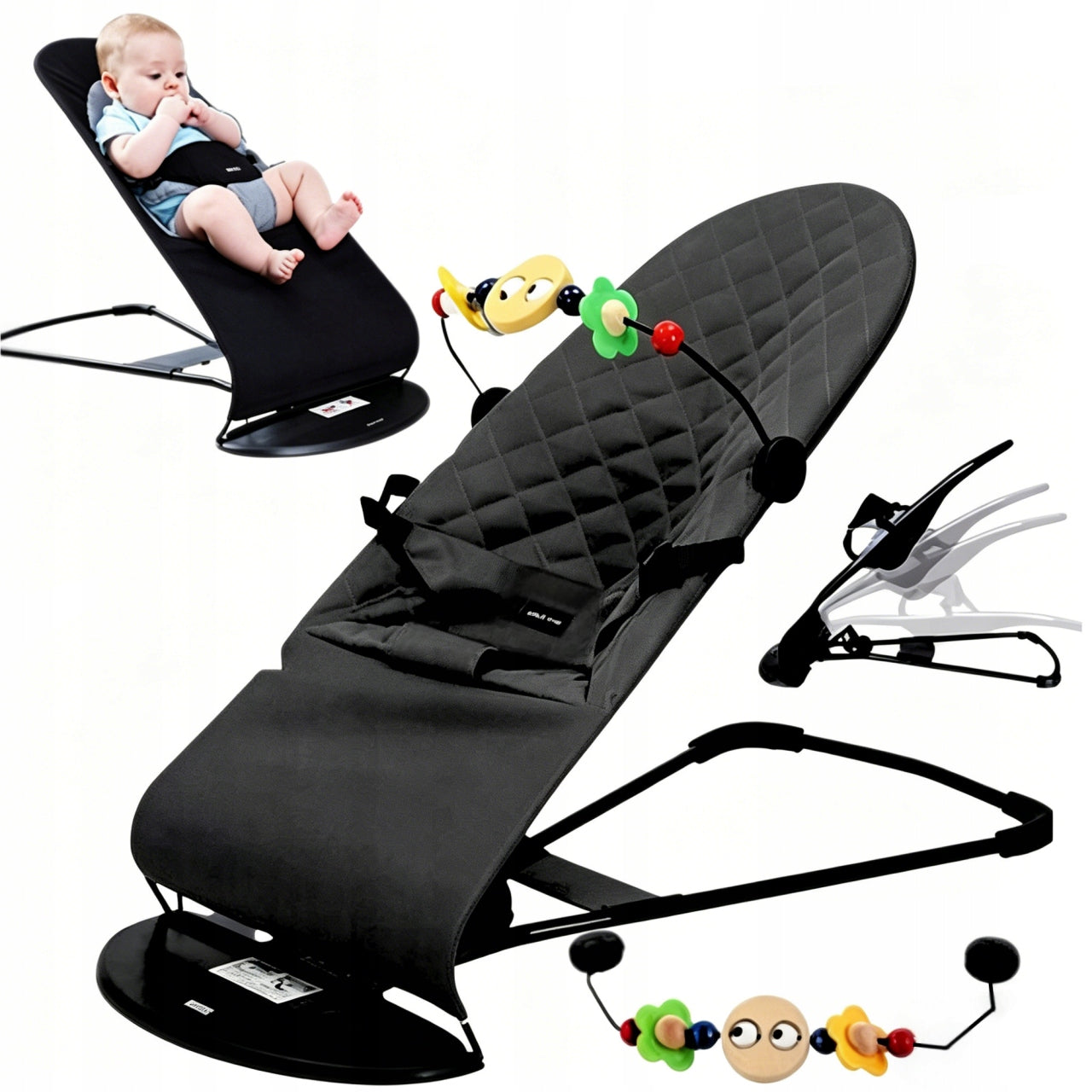 2in1 Baby Rocker Sun Lounger Infants Folding Adjustable with Straps