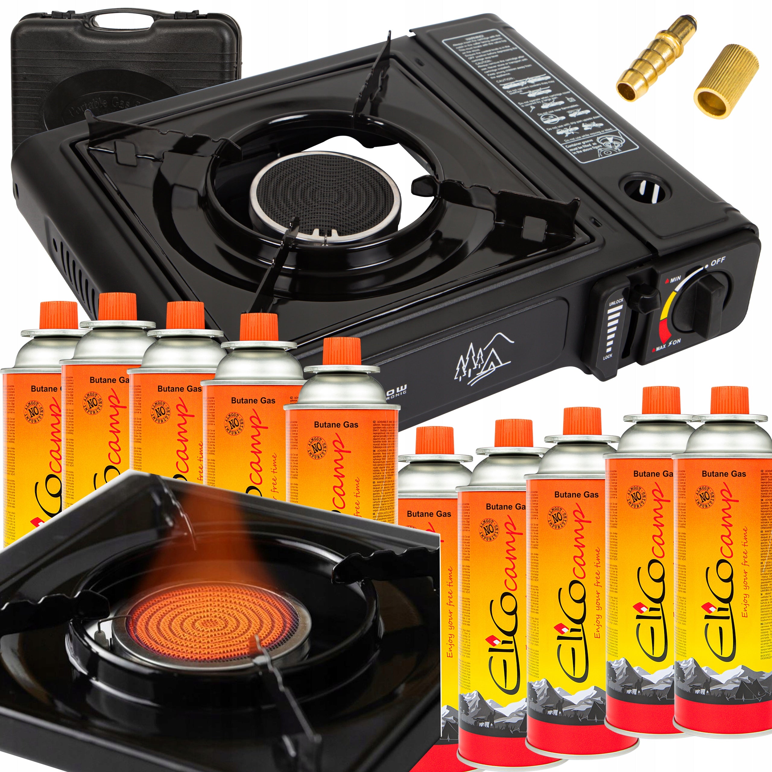 2in1 GAS TOURIST CERAMIC COOKER WITH SUITCASE + 10 x GAS CARTRIDGES