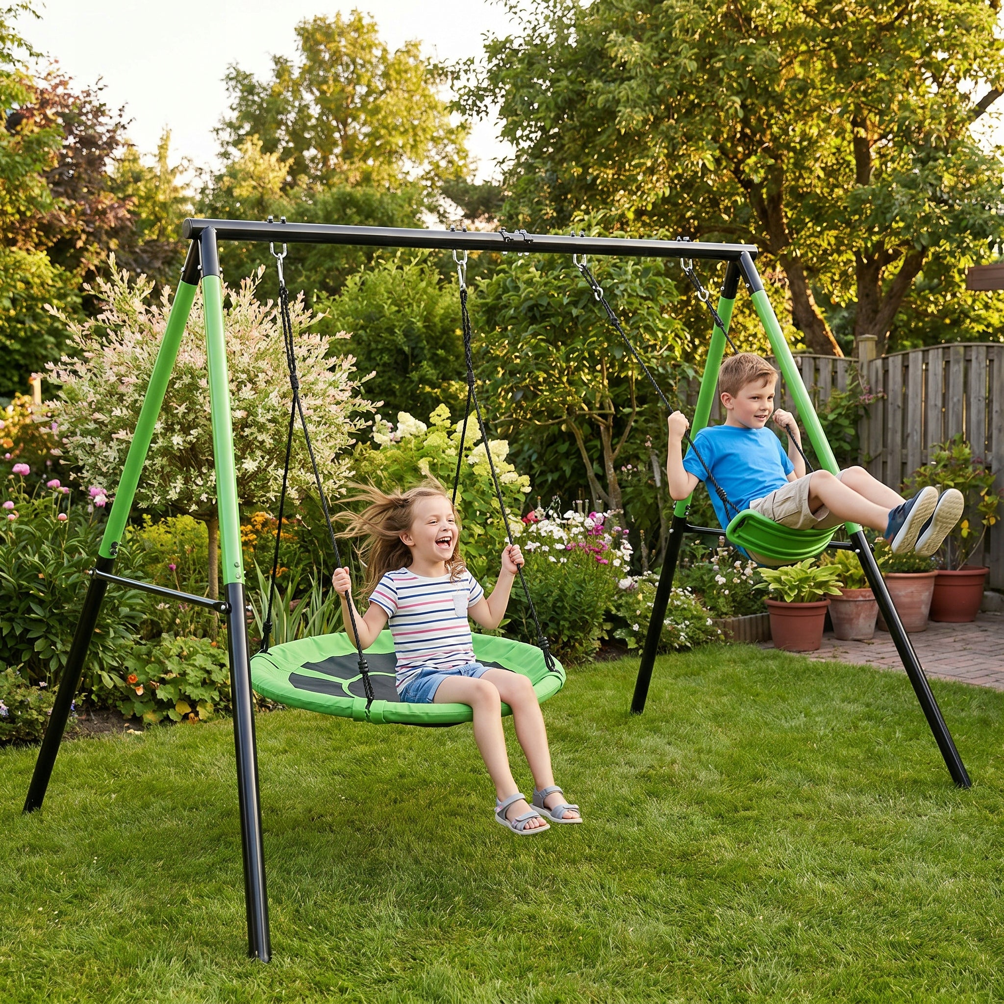 2in1 Garden Swing Set - Stork Nest + Classic Seat Kid's age 3+ years