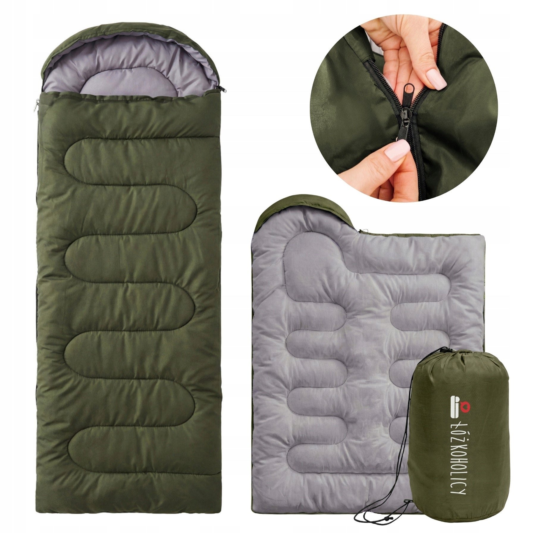 2in1 HOODED TOURIST SLEEPING BAG WARM LIGHT GREEN + cover