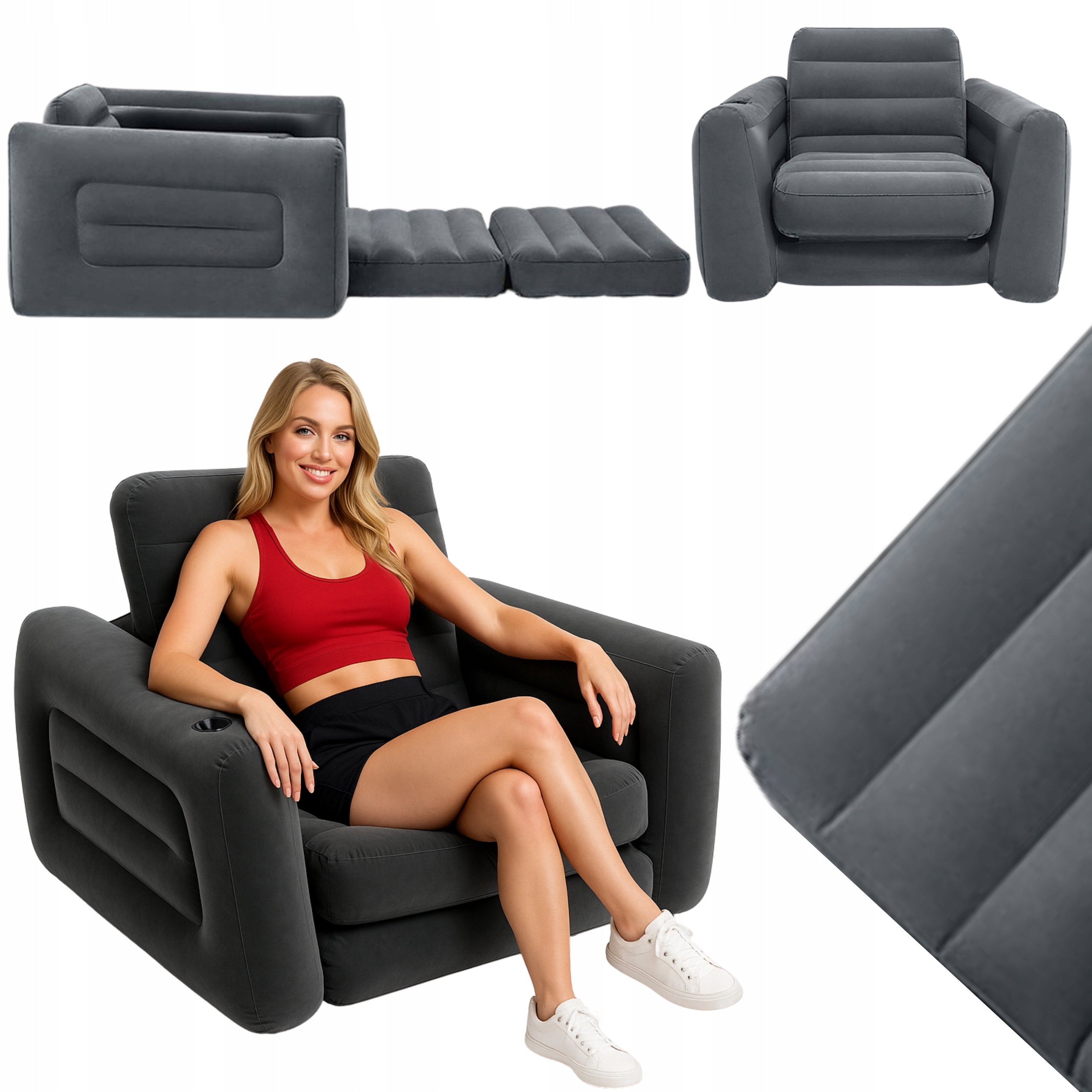 2in1 InFLATABLE RECLINING CHAIR Couch Mattress Sleeping Bed With Handle