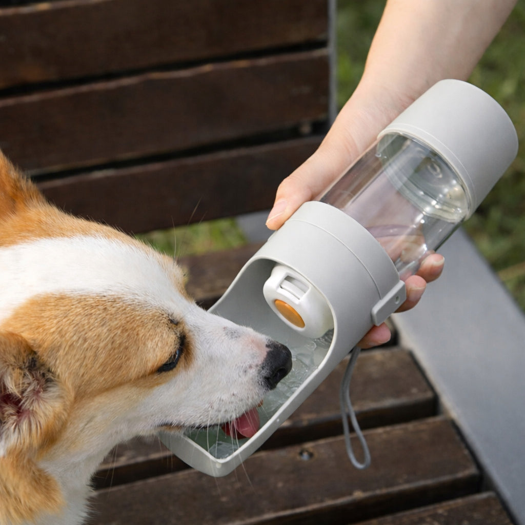 2in1 WATER AND DOG FOOD BOTTLE - FOLDING WATER BOTTLE Tourist Drinker Color gray
