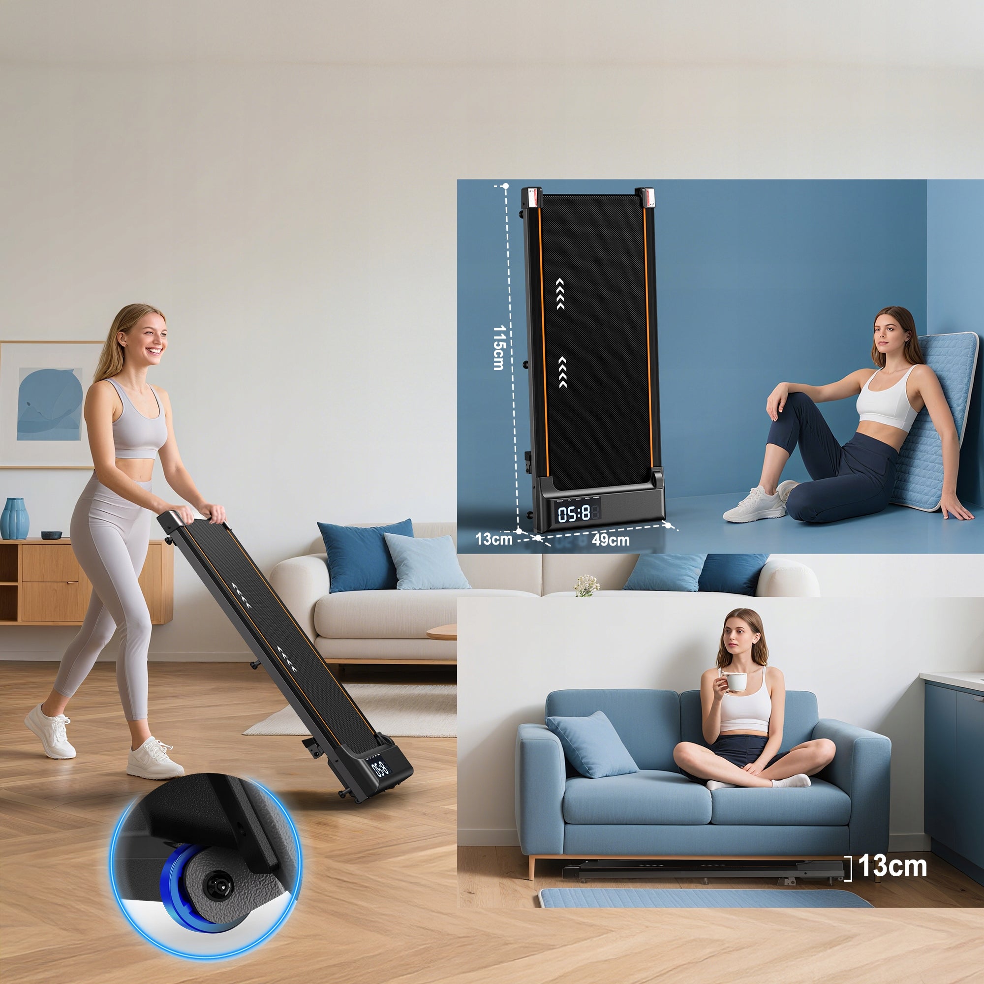 2in1 electric desk treadmill, 1-6 km/h, shock absorption, for home and office Maximum user weight 110 kg