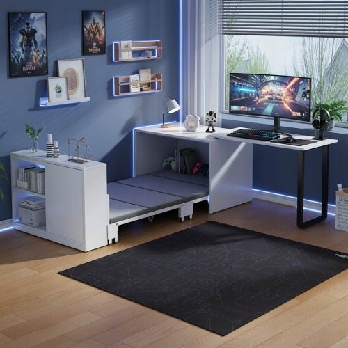 2in1 folding desk with bed mobile cabinet 216x116x79cm white black meta
