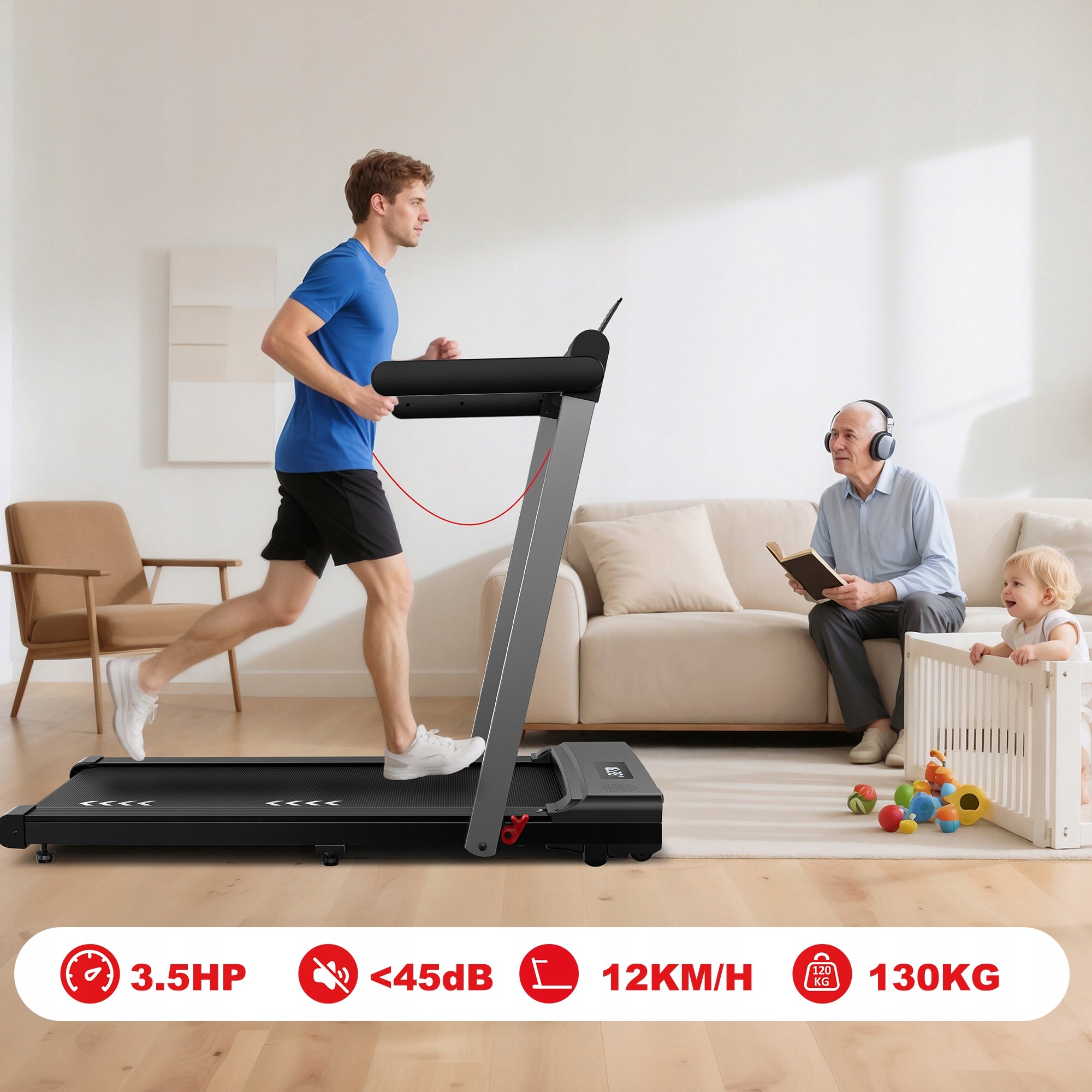 2in1 folding treadmill, 3,5 HP motor, 1-12 km/h speed, stable and durable Manufacturer code 6976909986216