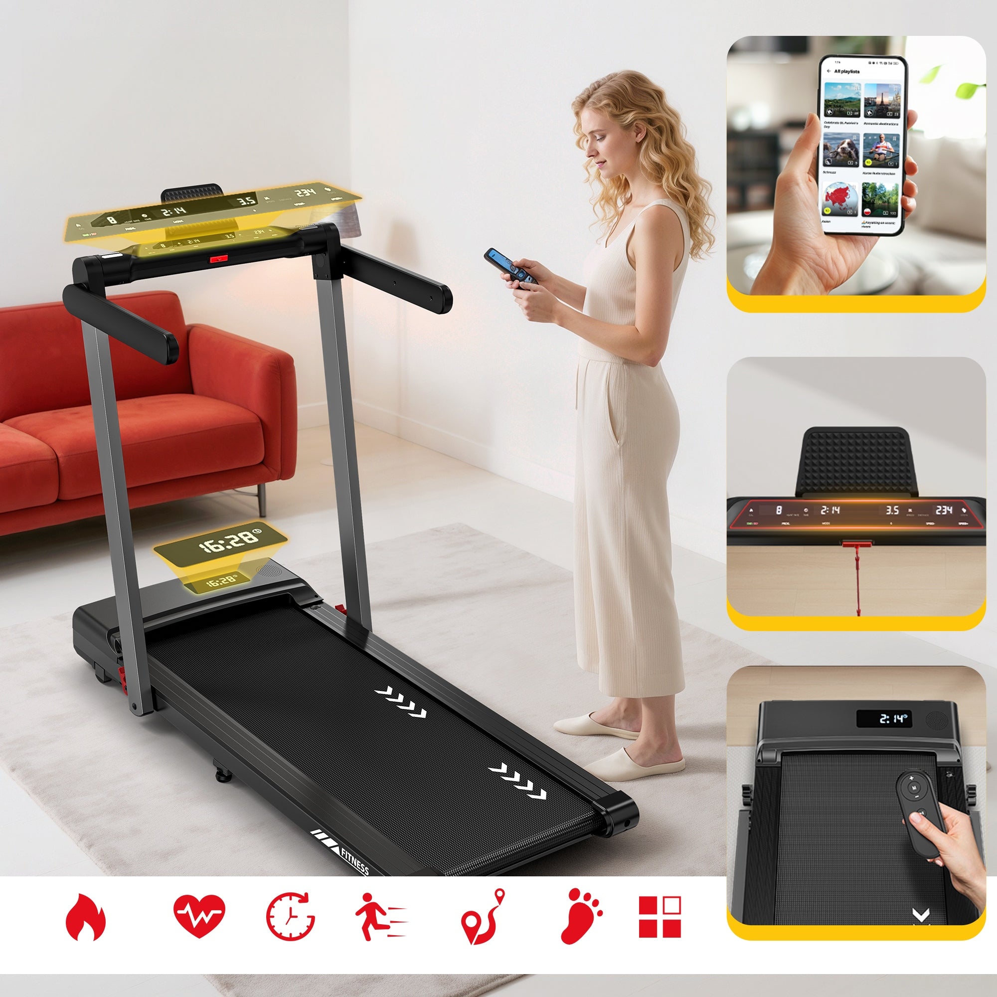 2in1 folding treadmill, 3,5 HP motor, 1-12 km/h speed, stable and durable Maximum user weight 130 kg