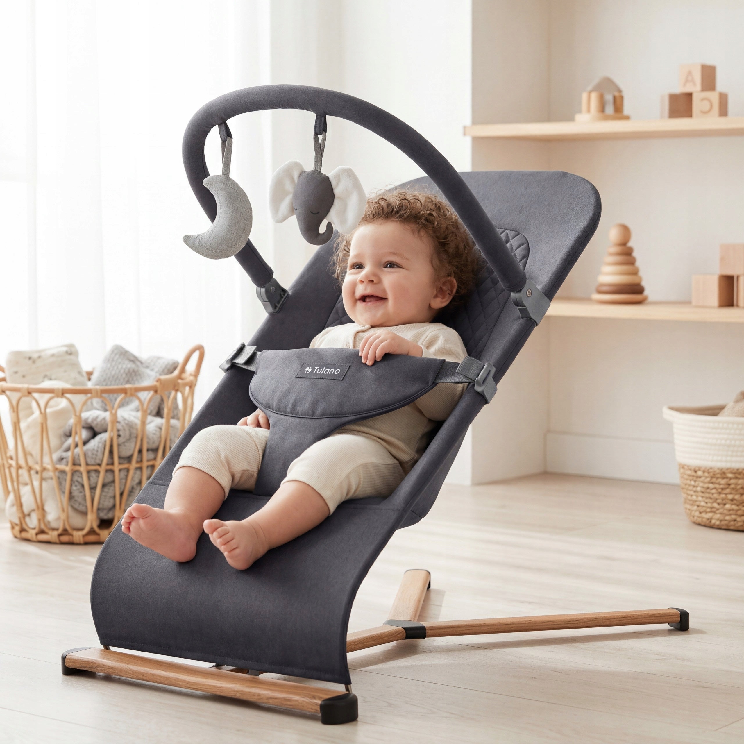 2in1 rocker lounger TULANO grey for infant baby folding with straps Packaging status original