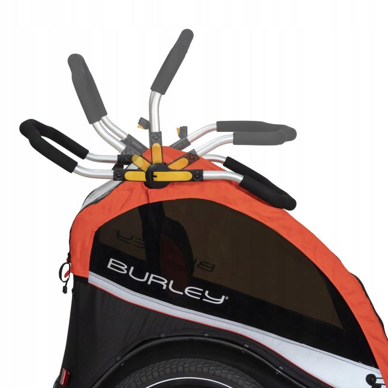 2in1Children's trailer 2 children Burley Cub X Red Additional features shock absorption safety flag rain cover brake mosquito net hi-vis reflectors sun visors lighting pumped wheels cargo space foldable trailer design bicycle trailer hook